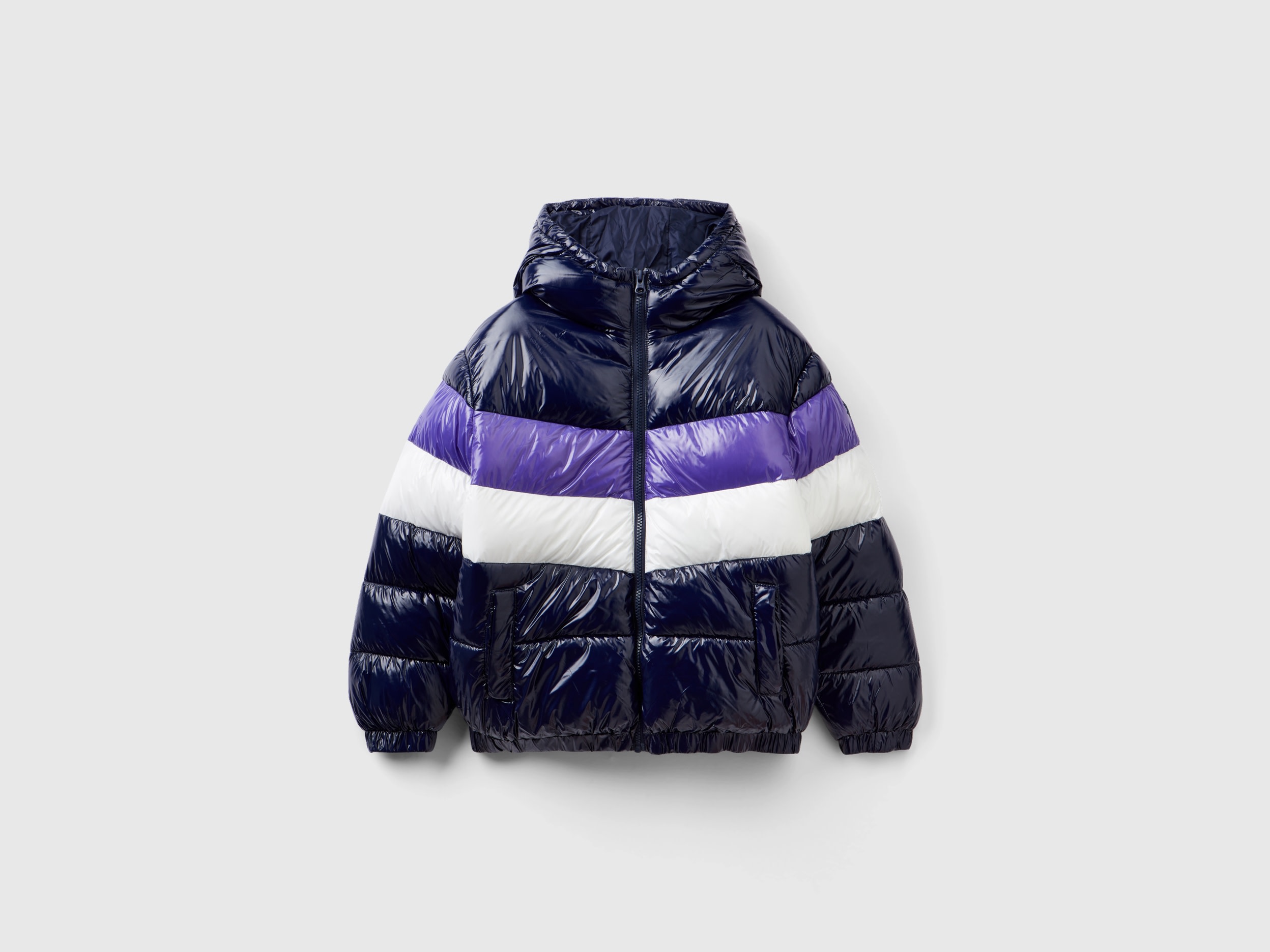 Benetton, Oversized Fit Color Block Padded Jacket, size L, Dark Blue, Kids