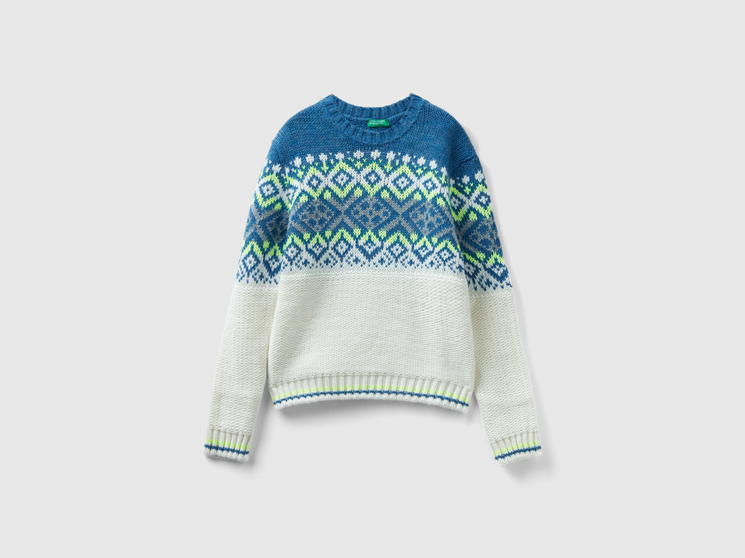 Benetton, Jacquard Sweater With Neon Details, size 3XL, Multi-color, Kids