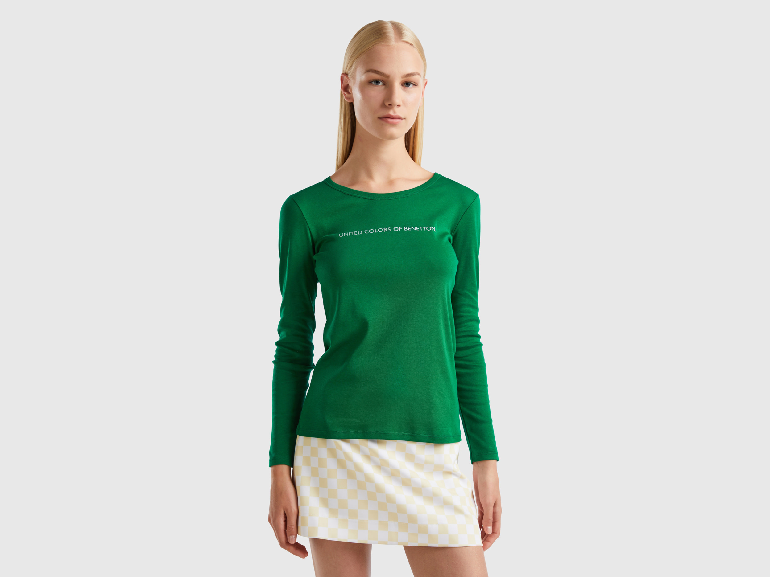 benetton, long sleeve dark green t-shirt, size m, green, women