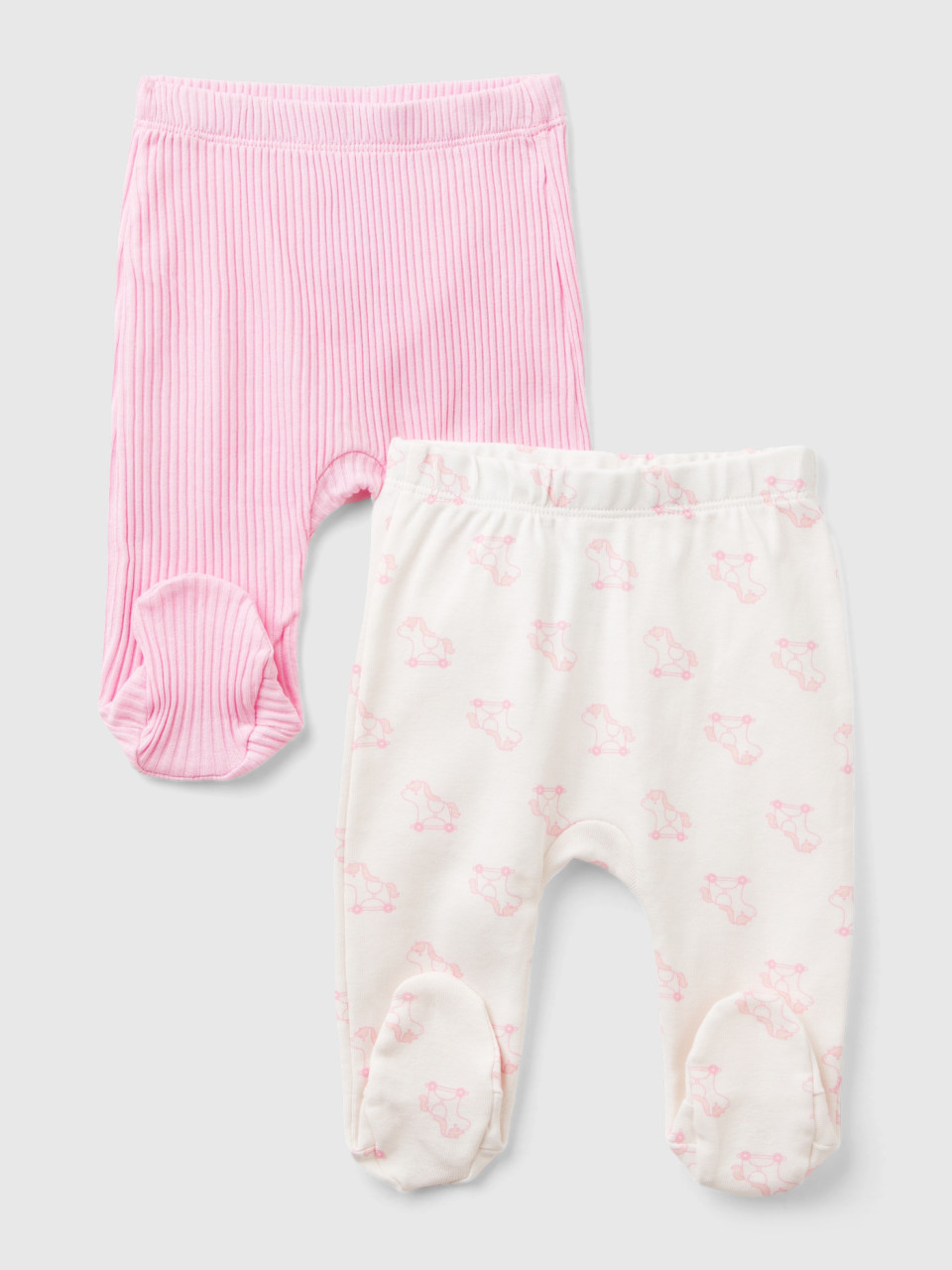 Benetton, Two Pairs Of Trousers In Organic Cotton, Pink, Kids