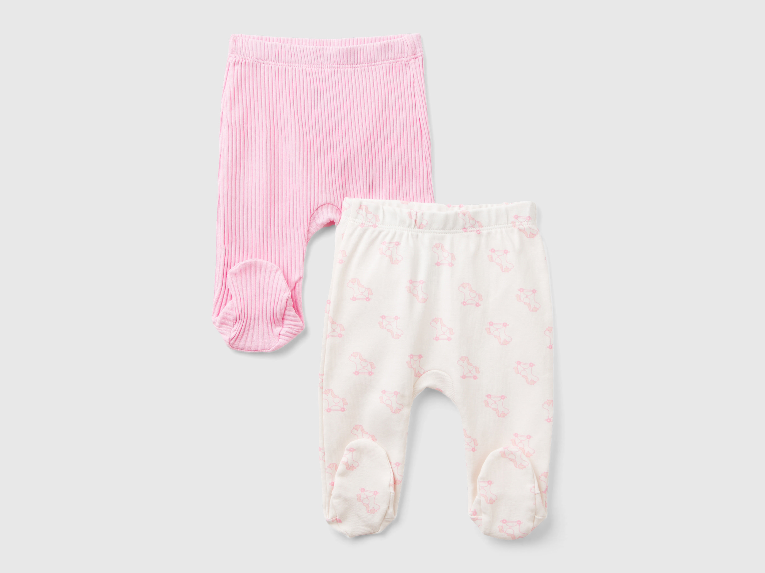 Image of Benetton, Two Pairs Of Trousers In Organic Cotton, size 74, Pink, Kids