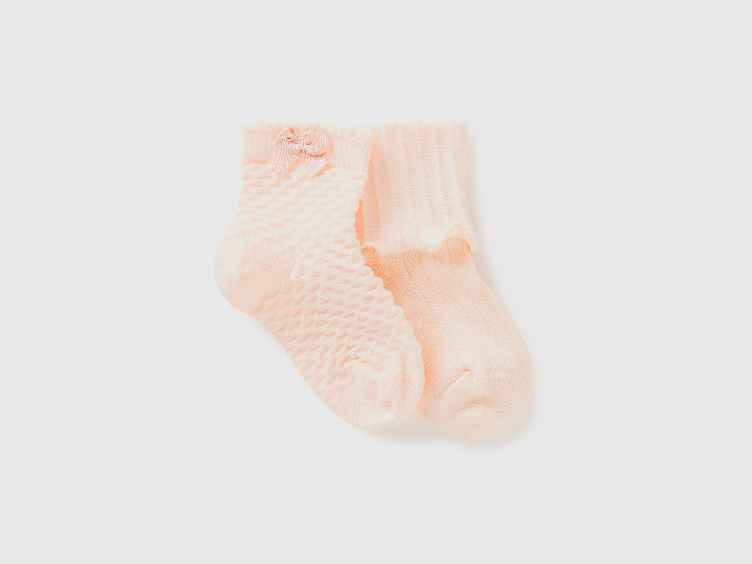 Benetton, Set Calzini In Misto Cotone Bio, Rosa Tenue, Bambini