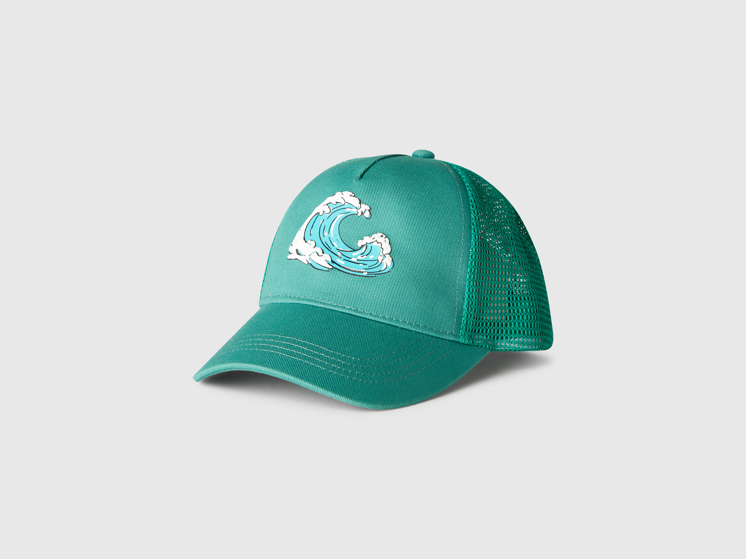 Benetton, Baseball Hat In Cotton And Mesh, size 4-6, Aqua, Kids