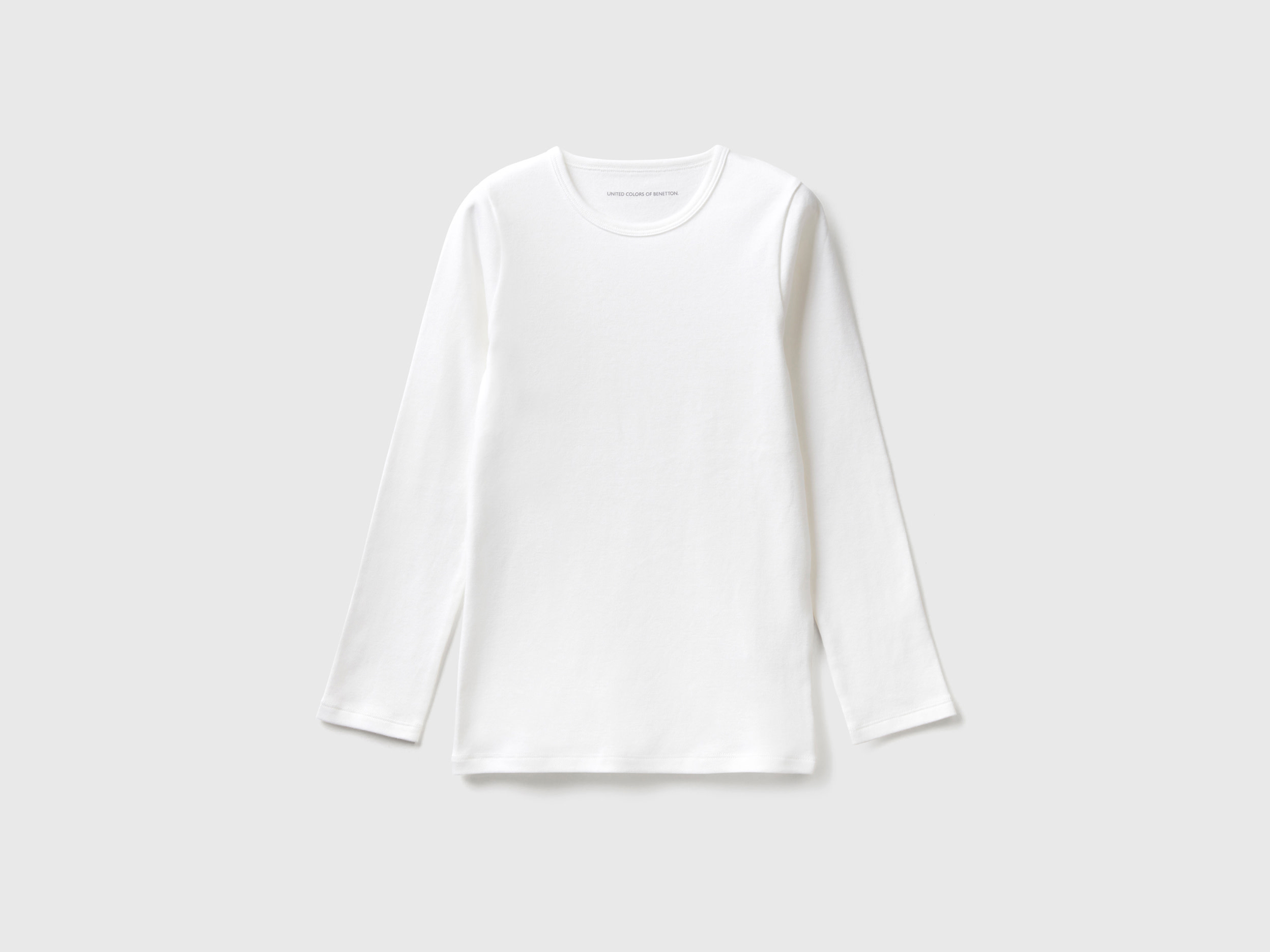 Benetton, Long Sleeve T-shirt In Warm Cotton, size XL, White, Kids