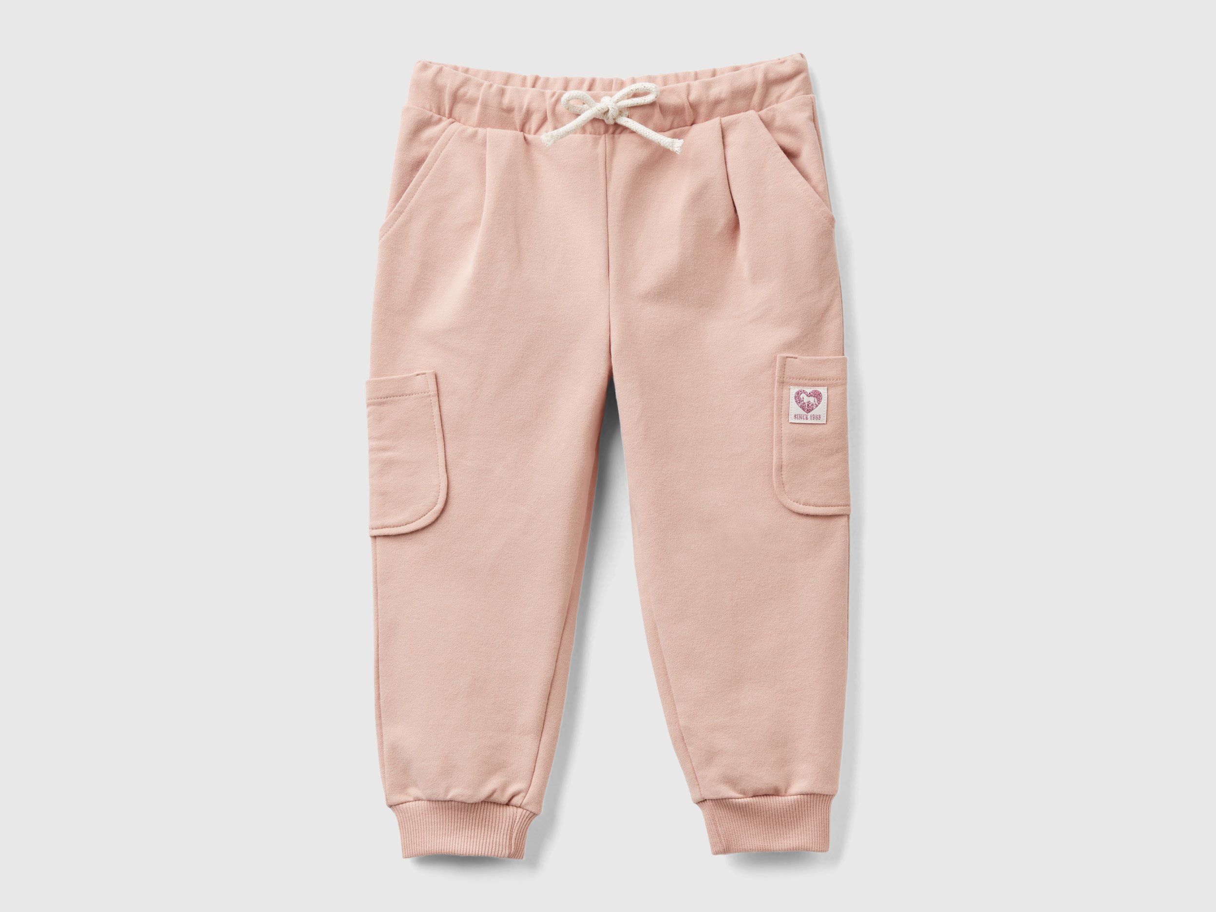 Image of Benetton, Sweat Joggers In Organic Stretch Cotton, size 82, Soft Pink, Kids