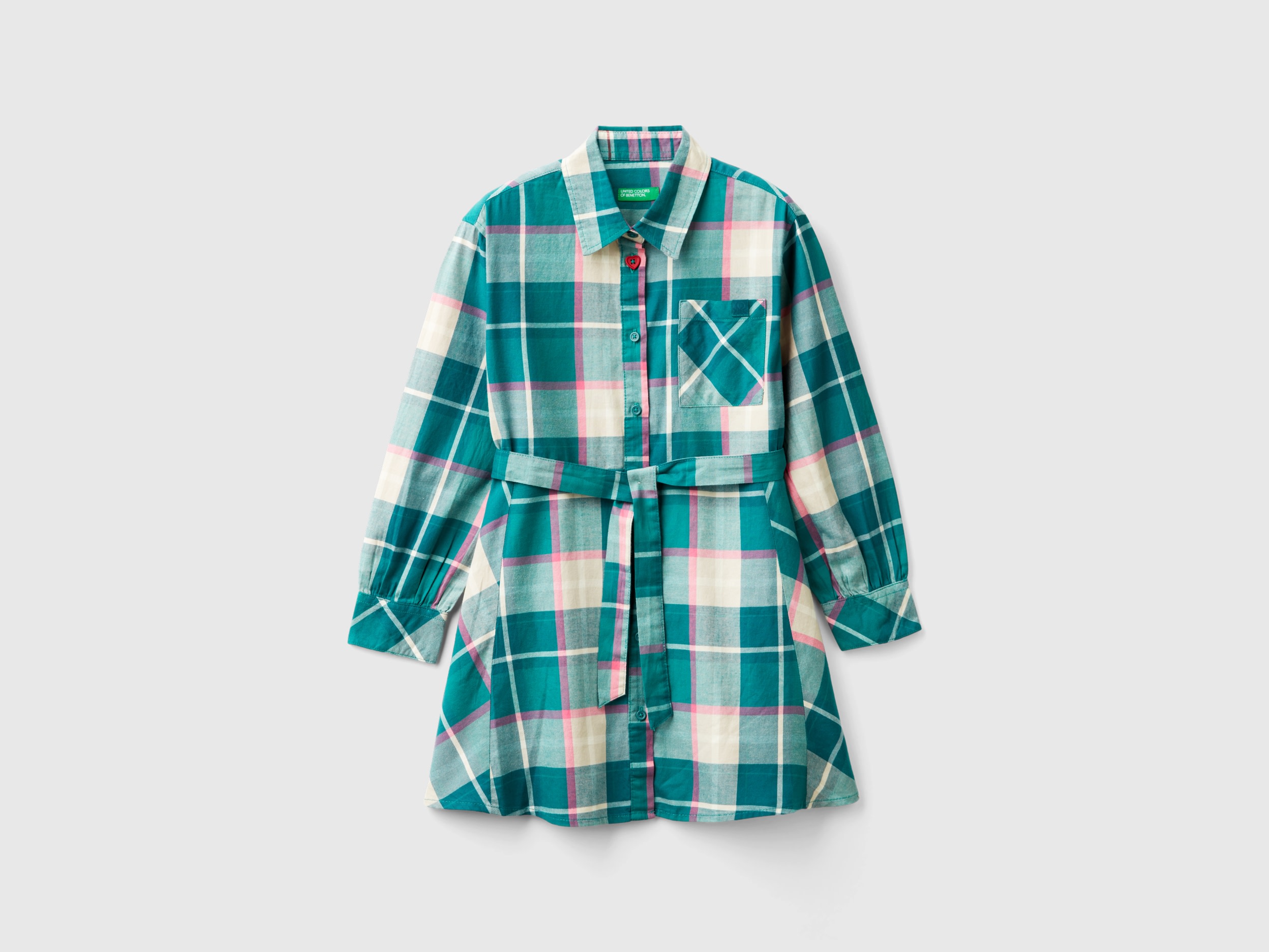 Benetton, Chemisier A Quadri, Multicolore, Bambini