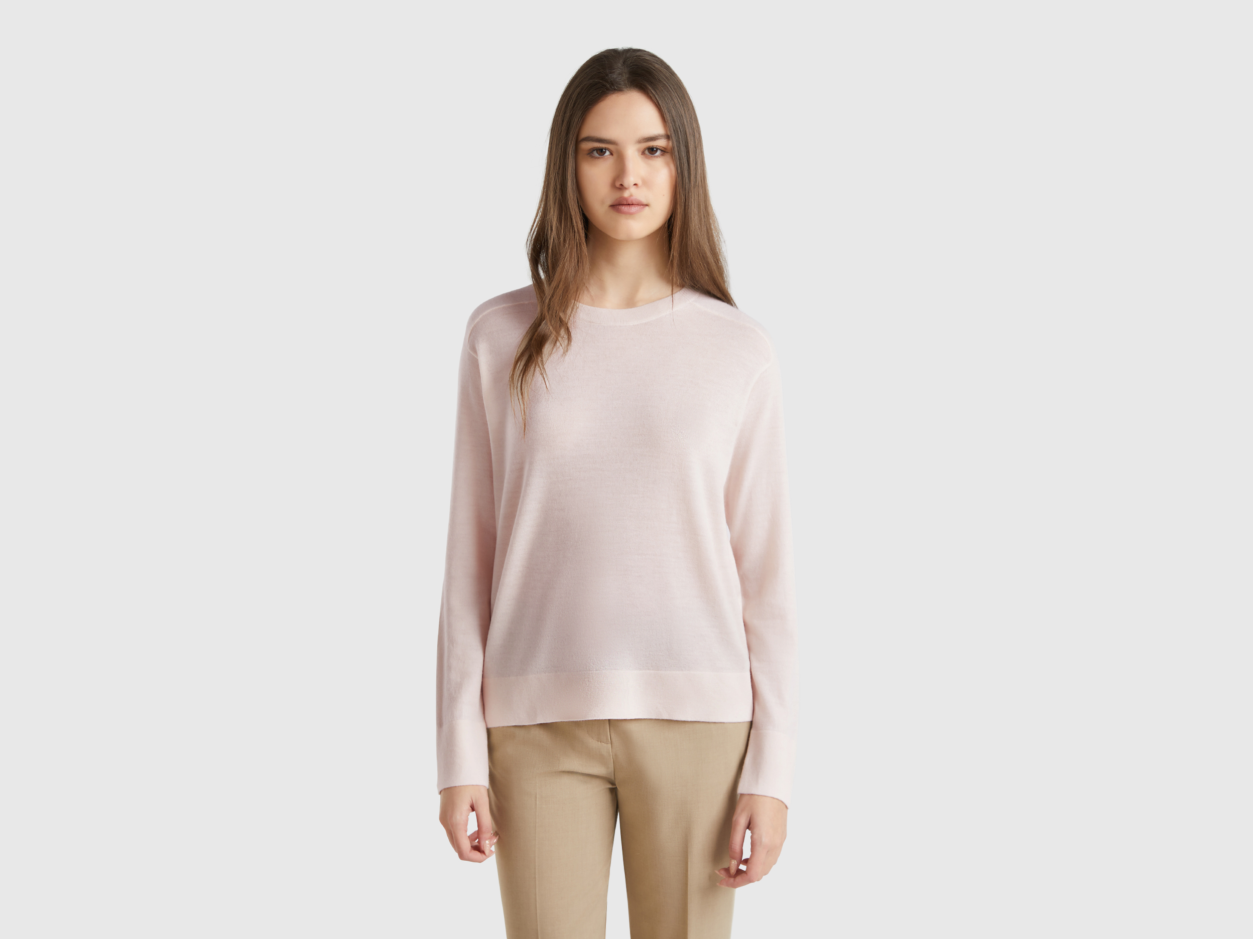 Benetton, Pull En Pure Laine Mérinos, taille L, Rose Pâle - United Colors of Benetton - Modalova