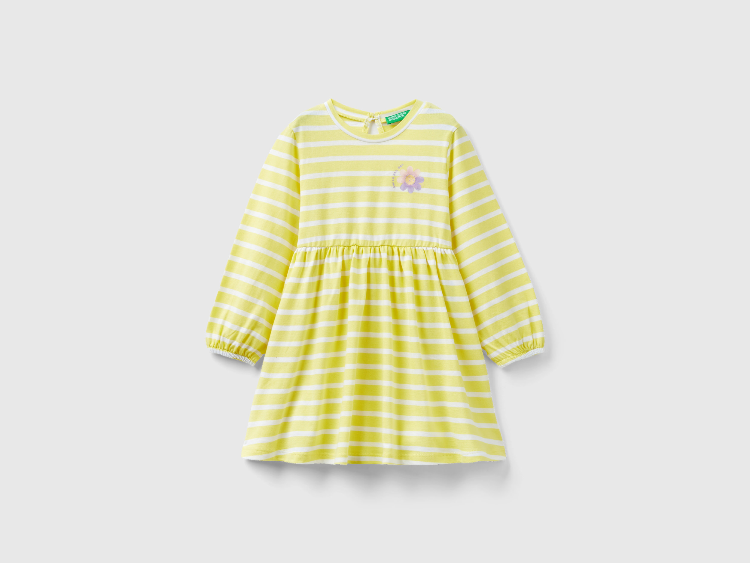Benetton, Striped Dress In Pure Cotton, size 18-24, Yellow, Kids