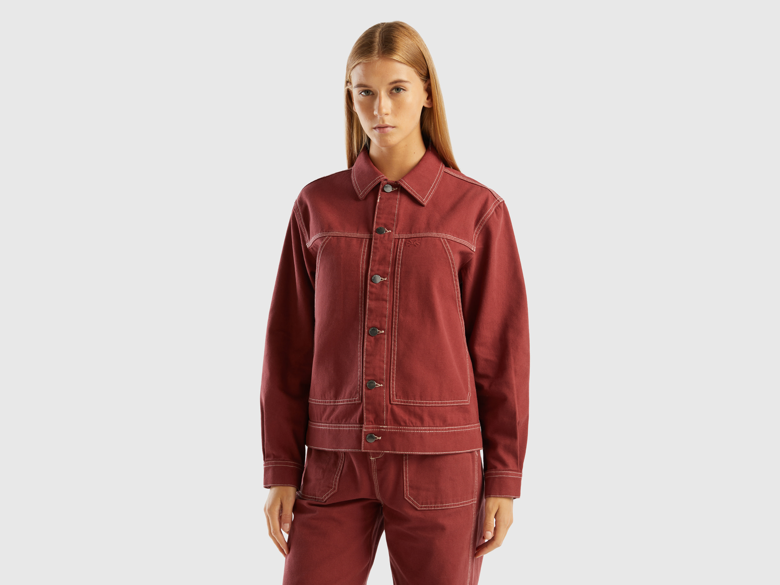 Benetton, Cotton Canvas Jacket, size S, Burgundy, Women