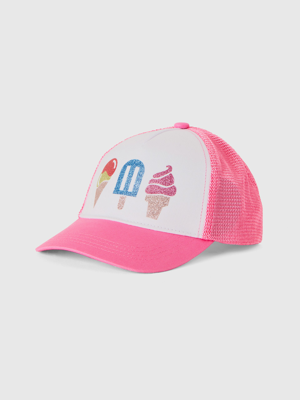 Benetton, Baseball Hat In Cotton And Mesh, Pink, Kids