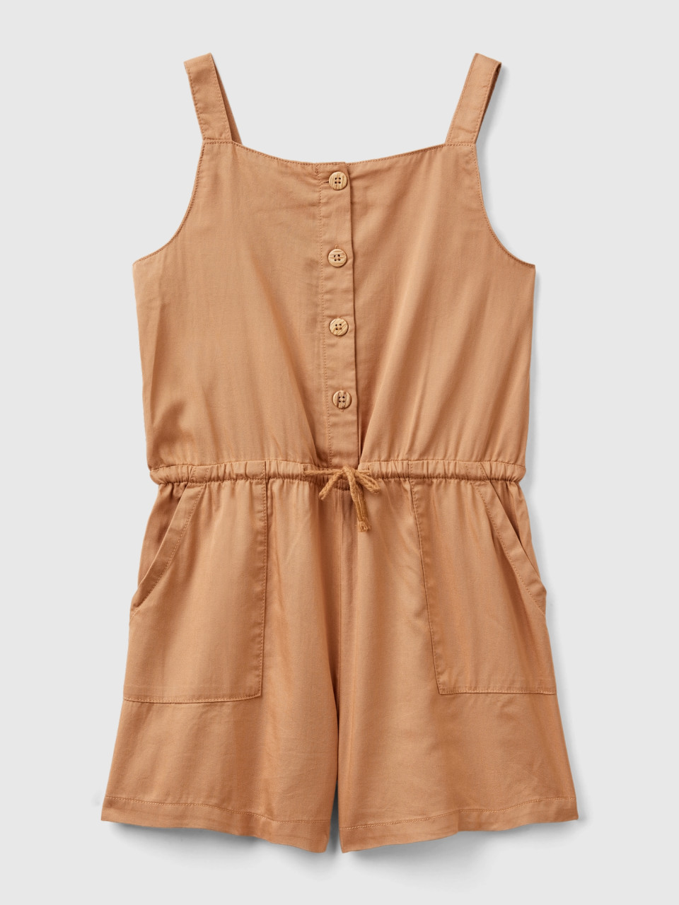 Benetton, Flowy Jumpsuit With Drawstring, Brown, Kids