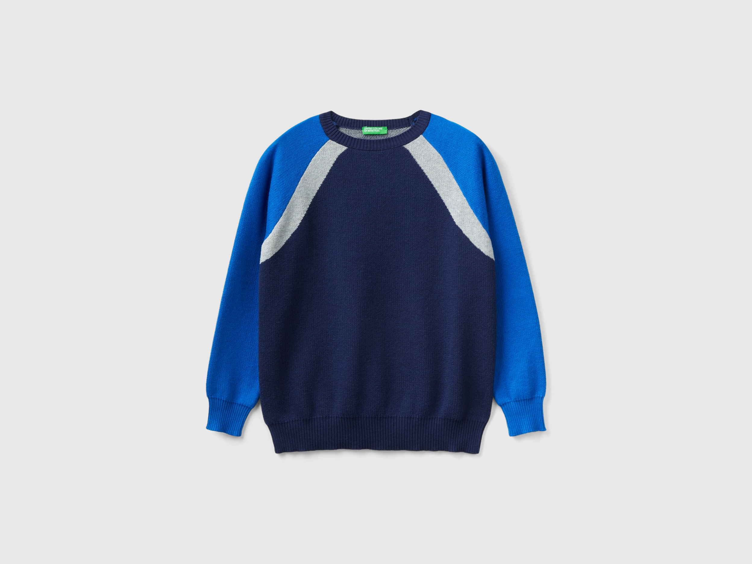 Benetton, 100% Cotton Color Block Sweater, size 3XL, Dark Blue, Kids