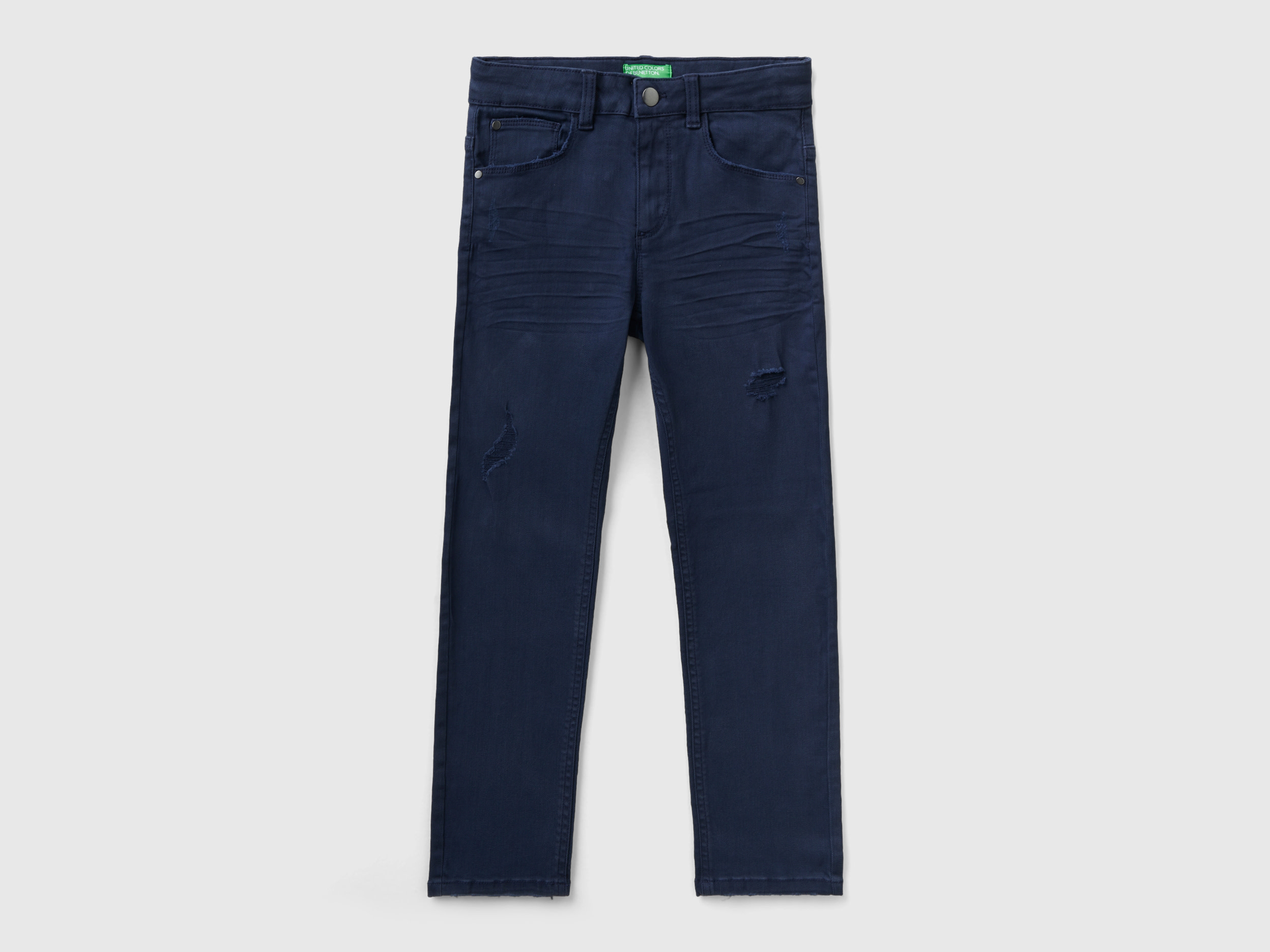 Benetton, Stretch Jeans With Tears, size L, Dark Blue, Kids