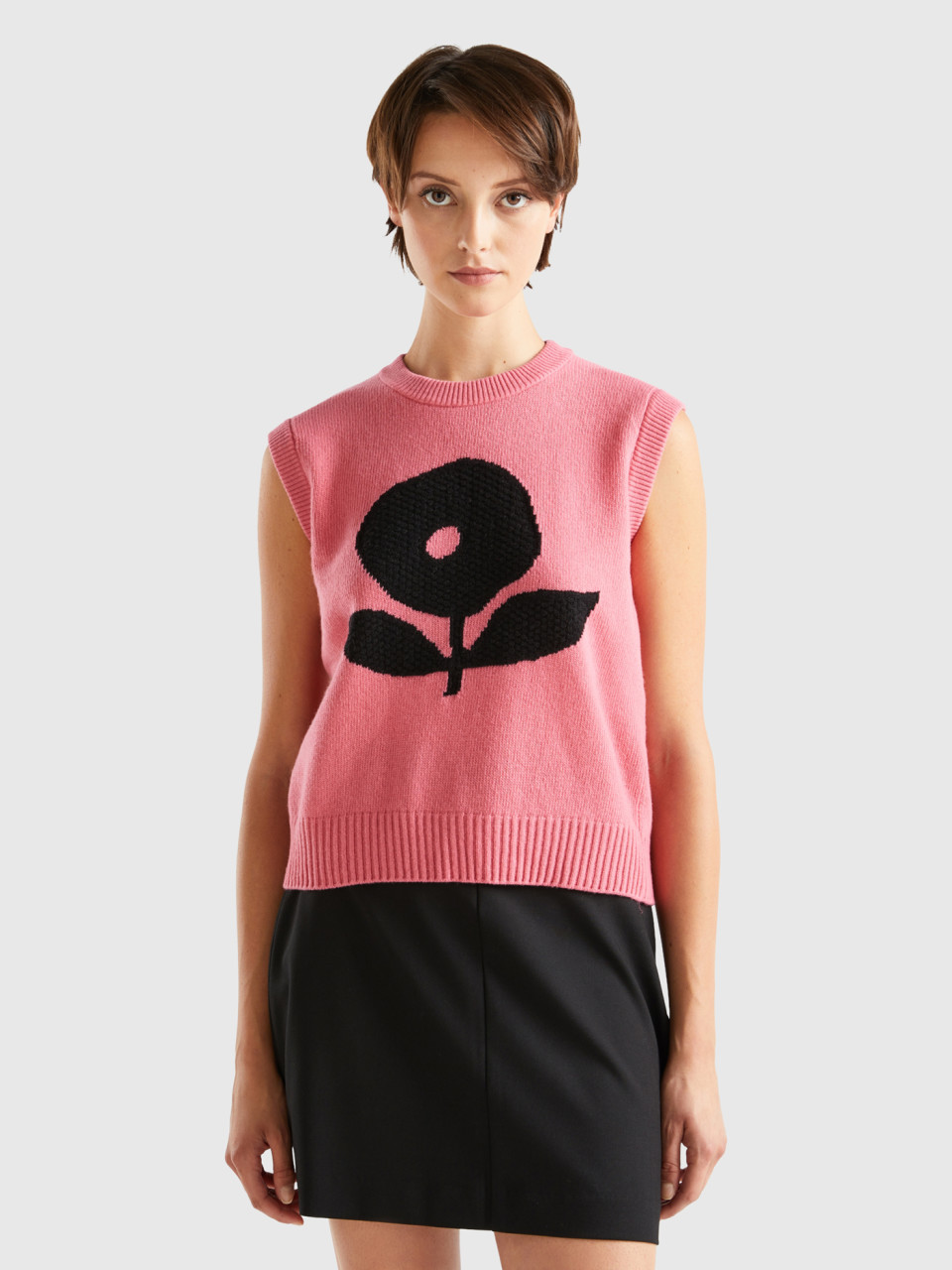 Benetton, Weste Mit Eingearbeitetem Blumenmotiv, Pink, female