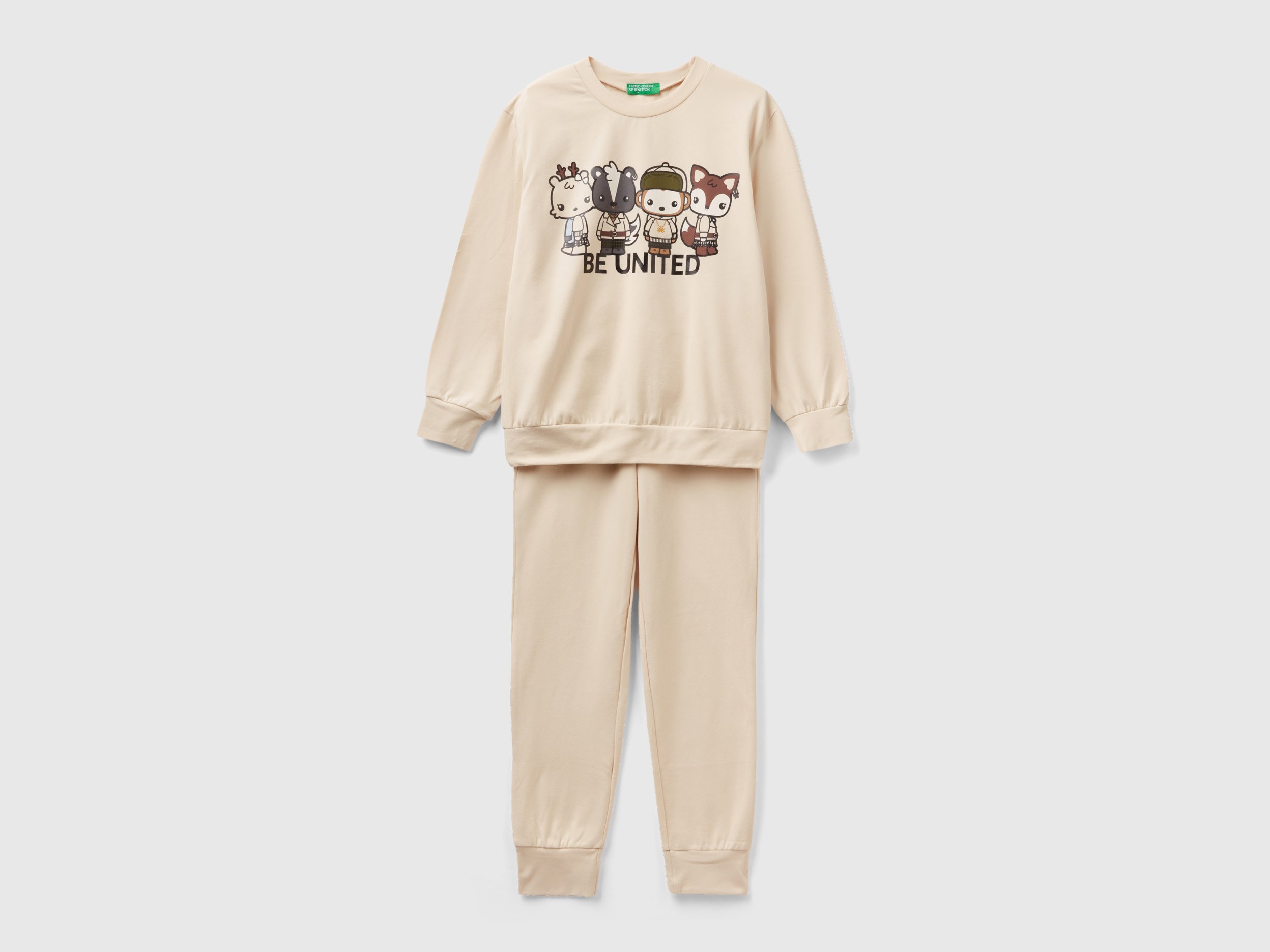 Benetton, Stretch Cotton Mascot Pyjamas, size 2XL, Beige, Kids
