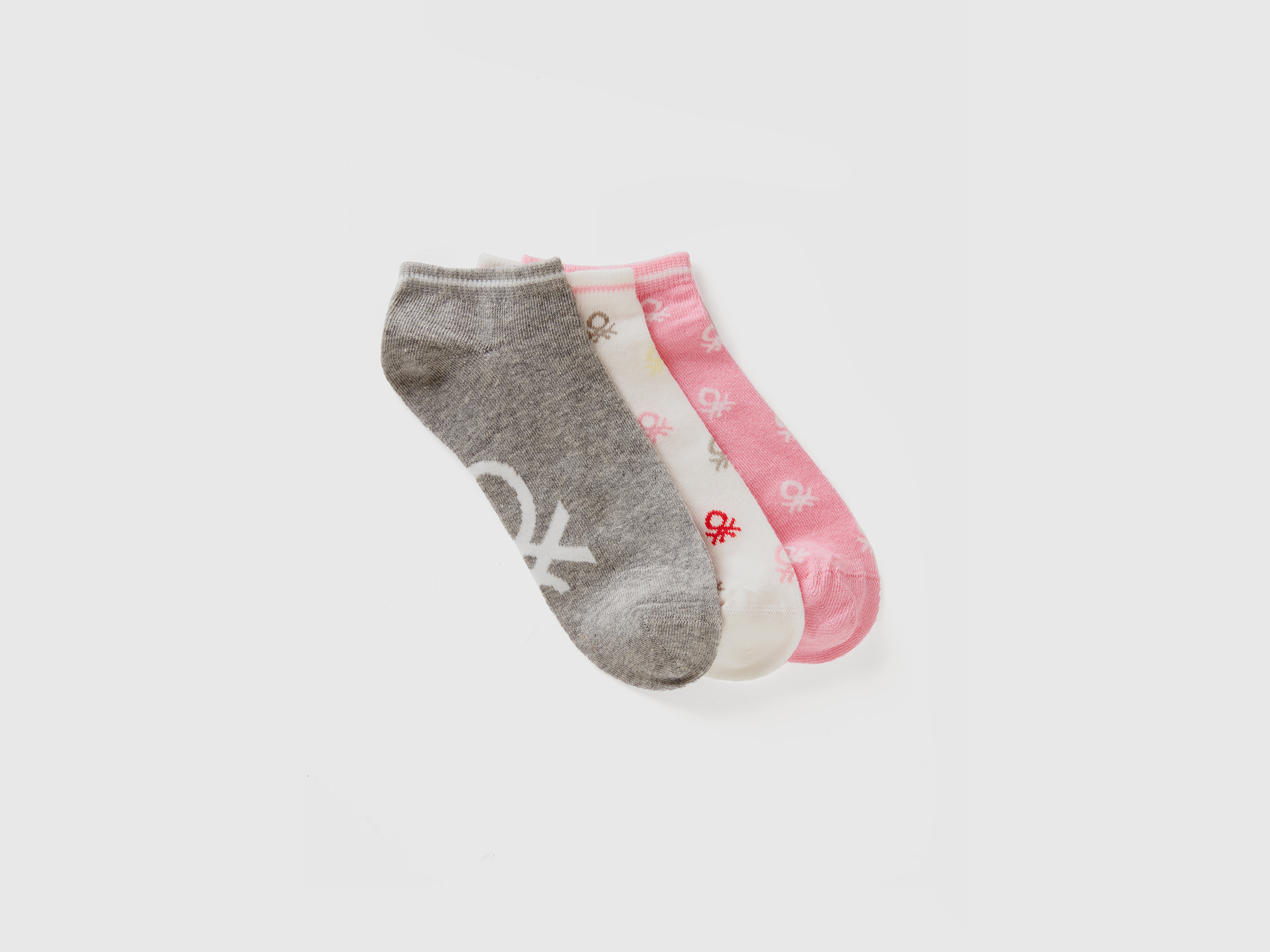 Image of Benetton, Gray, Pink And White Short Socks, size 20-24, Multi-color, Kids