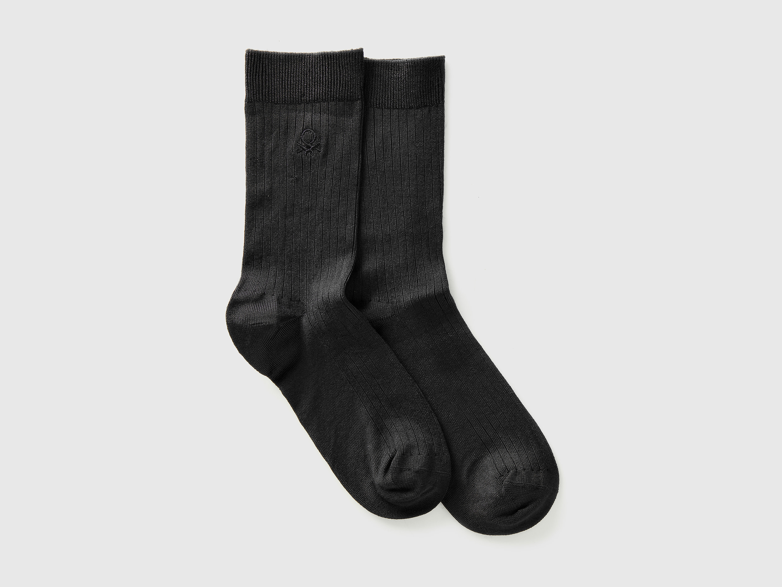 Benetton, Calzini A Costine Con Logo, Nero, Donna