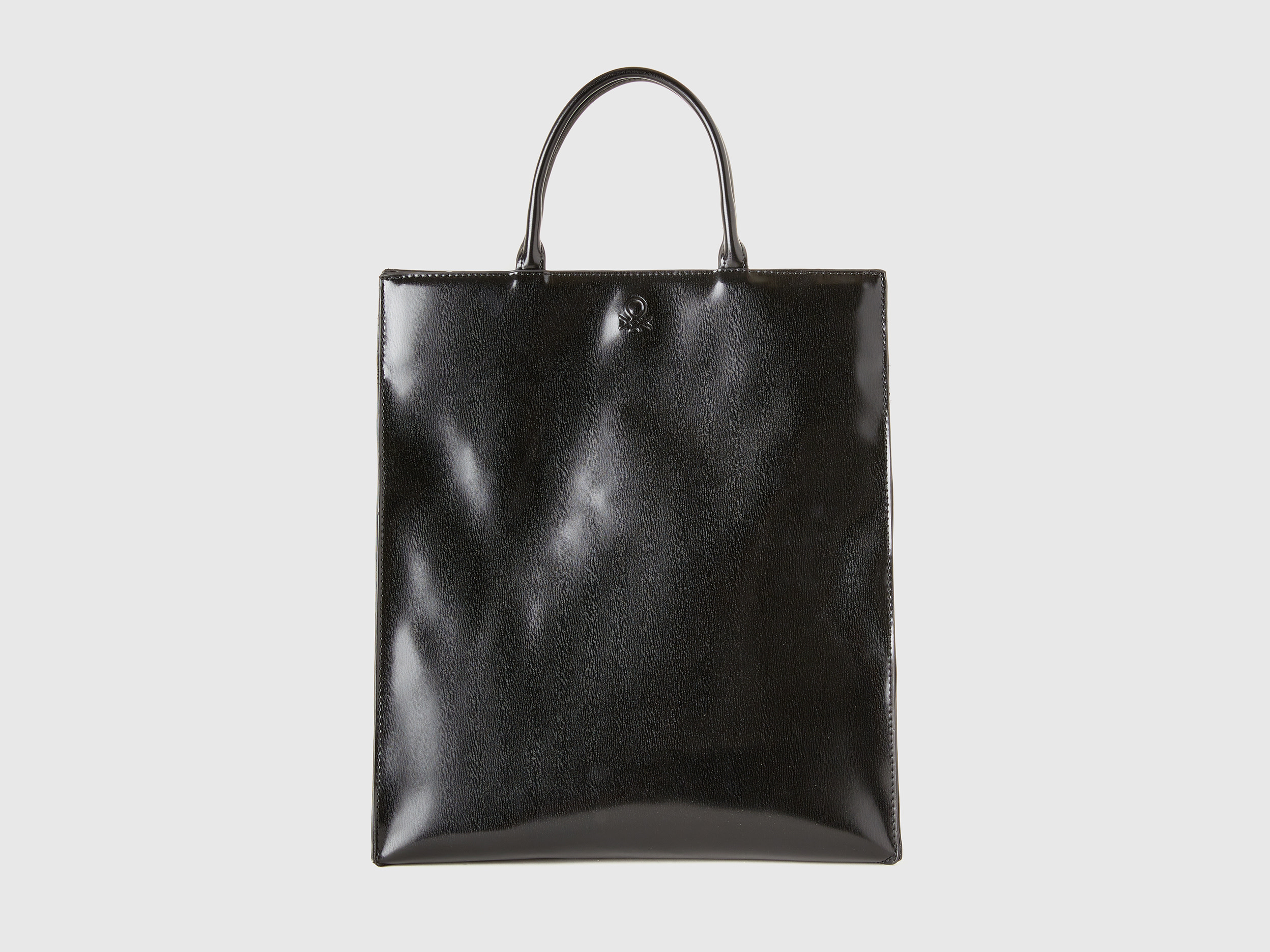 Benetton, Shopping Bag Effetto Opaco, Nero, Donna