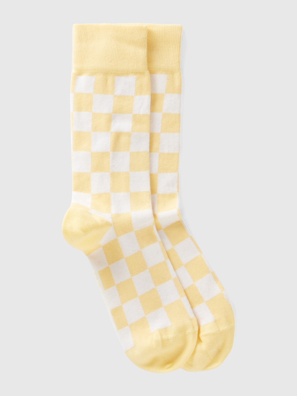 Benetton, Socken Mit Schachbrettmuster In Weiß Und Gelb, Gelb, female
