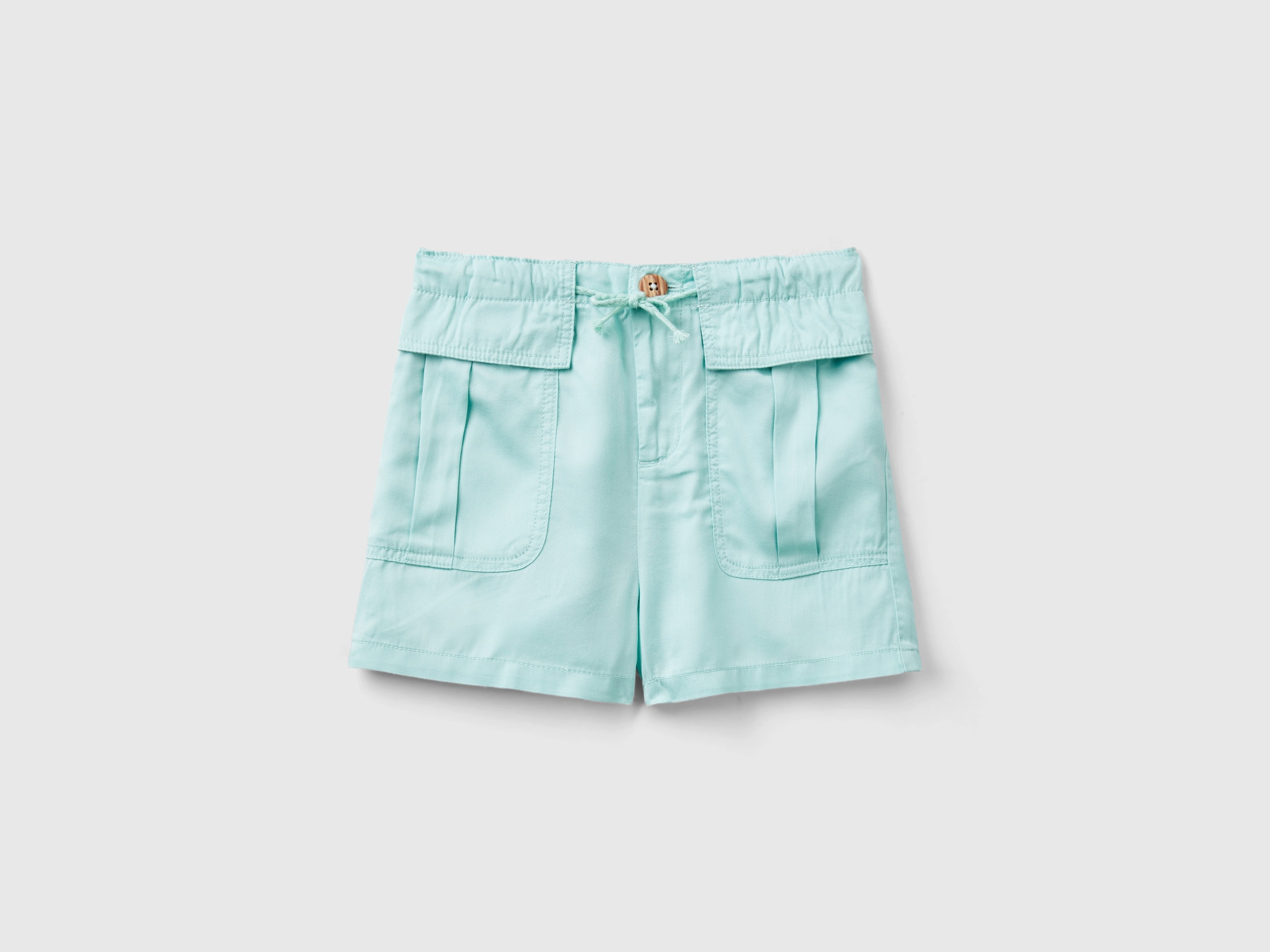 Benetton, Bermuda Fluidi Con Tasche, Verde Acqua, Bambini