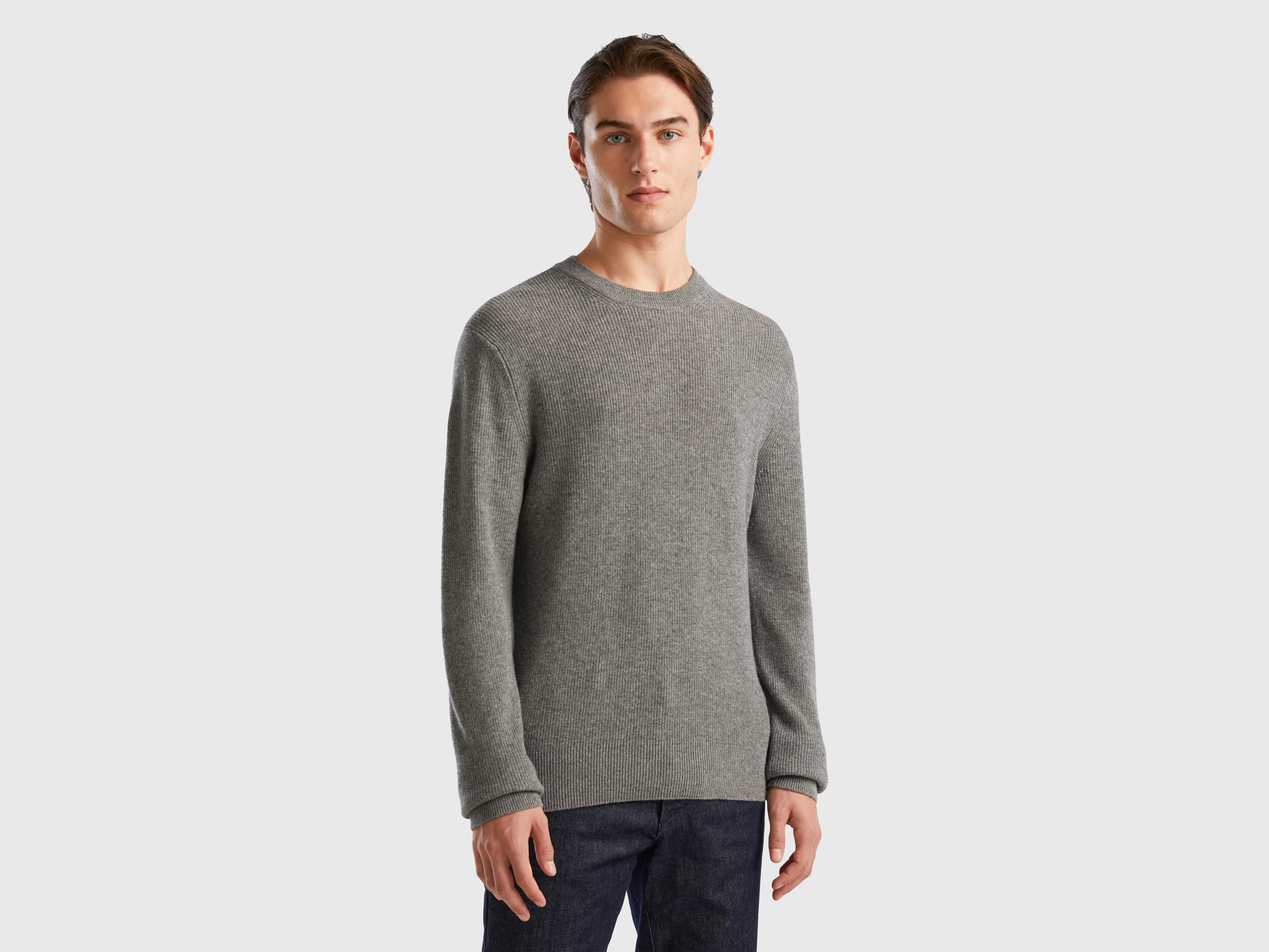 Benetton, Cashmere Blend Sweater, size L, Gray, Men