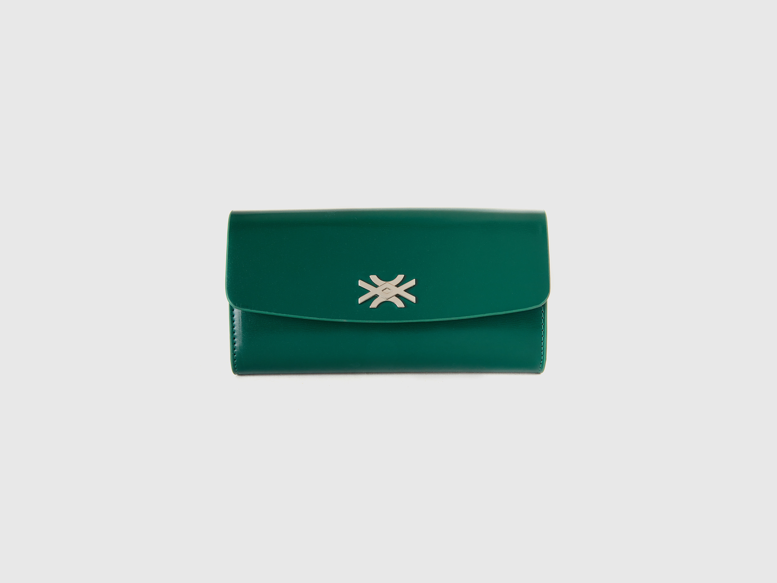 Benetton, Portafoglio Grande Effetto Vernice, Verde Scuro, Donna