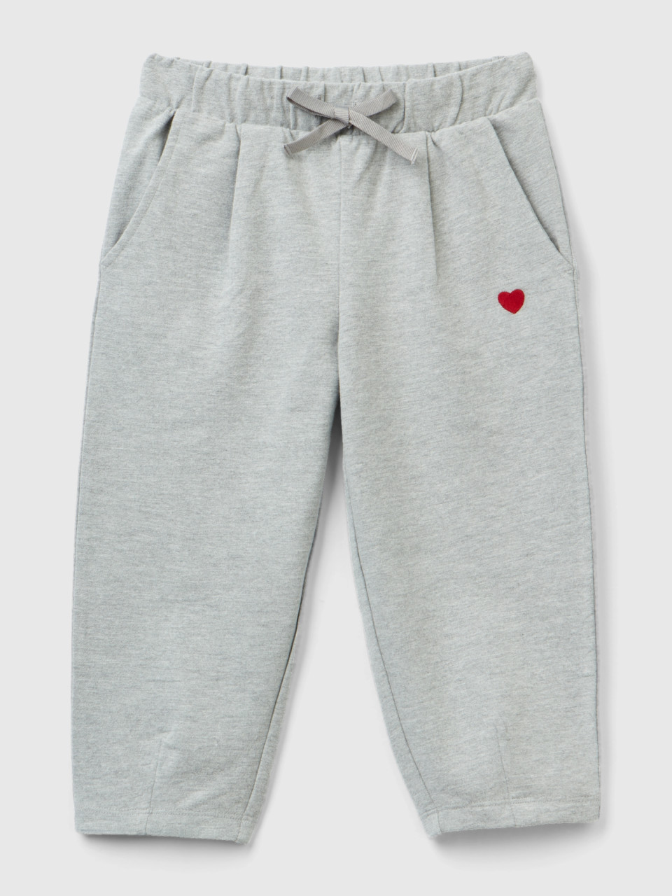 Benetton, Slim Fit Joggers With Embroidery, Light Gray, Kids