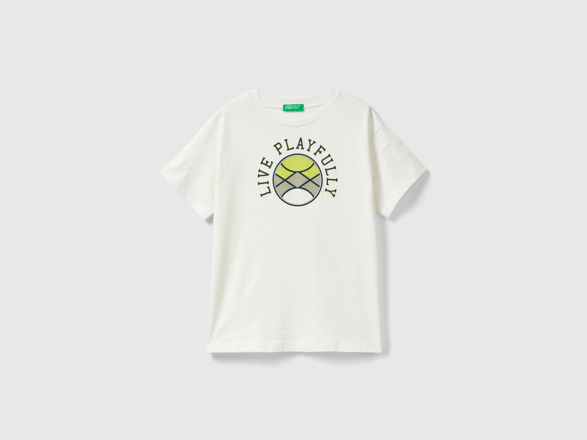Benetton, Short Sleeve T-shirt In Organic Cotton, size 3XL, Creamy White, Kids