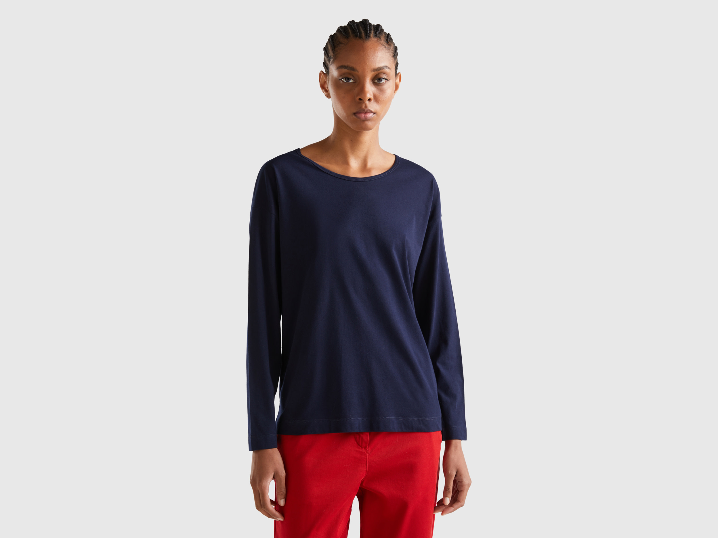 Benetton, Dark Blue Long Fiber Cotton T-shirt, size M, Dark Blue, Women