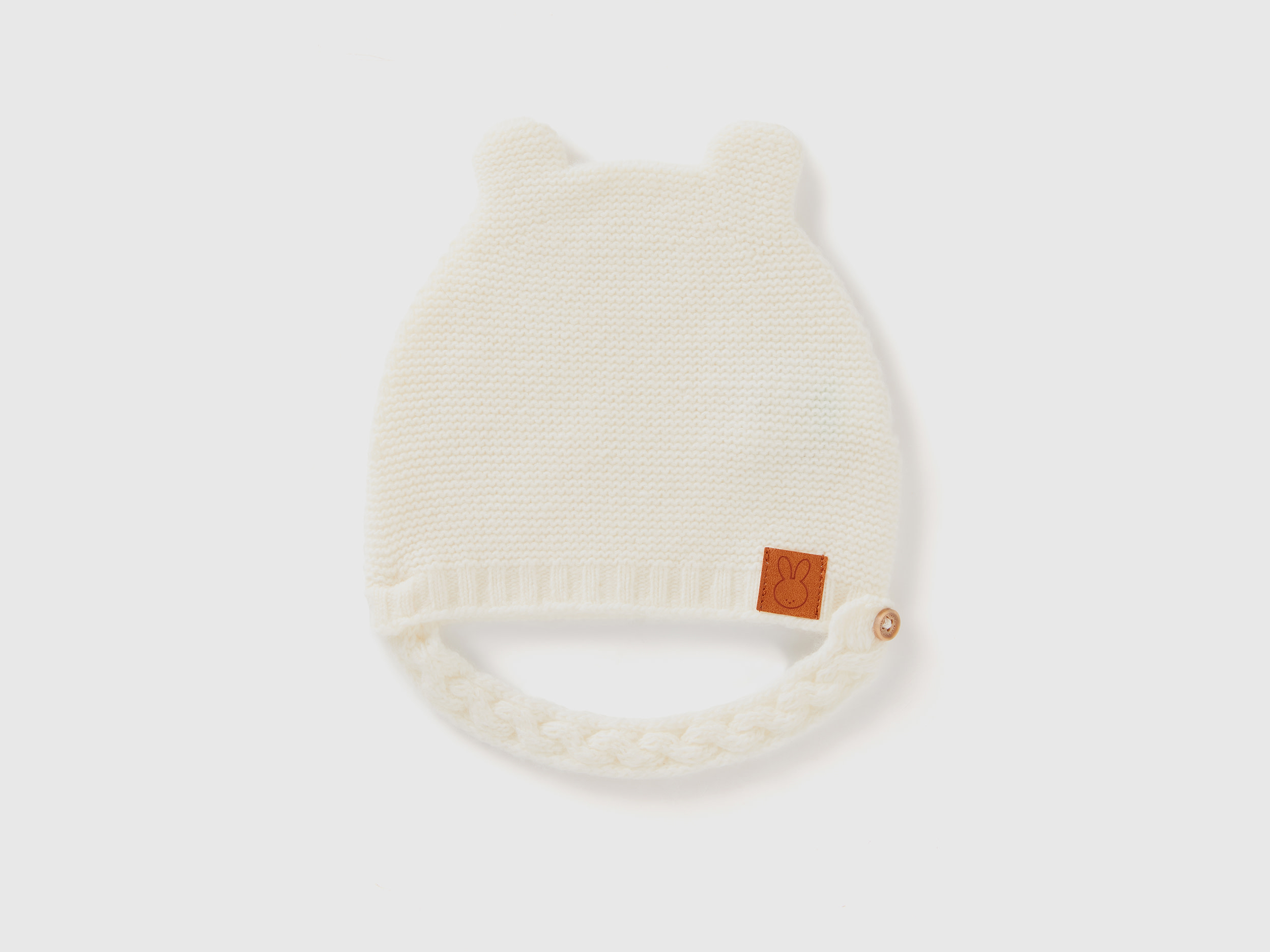 Benetton, Cappellino Con Orecchie In Misto Lana Riciclata, Bianco Panna, Bambini