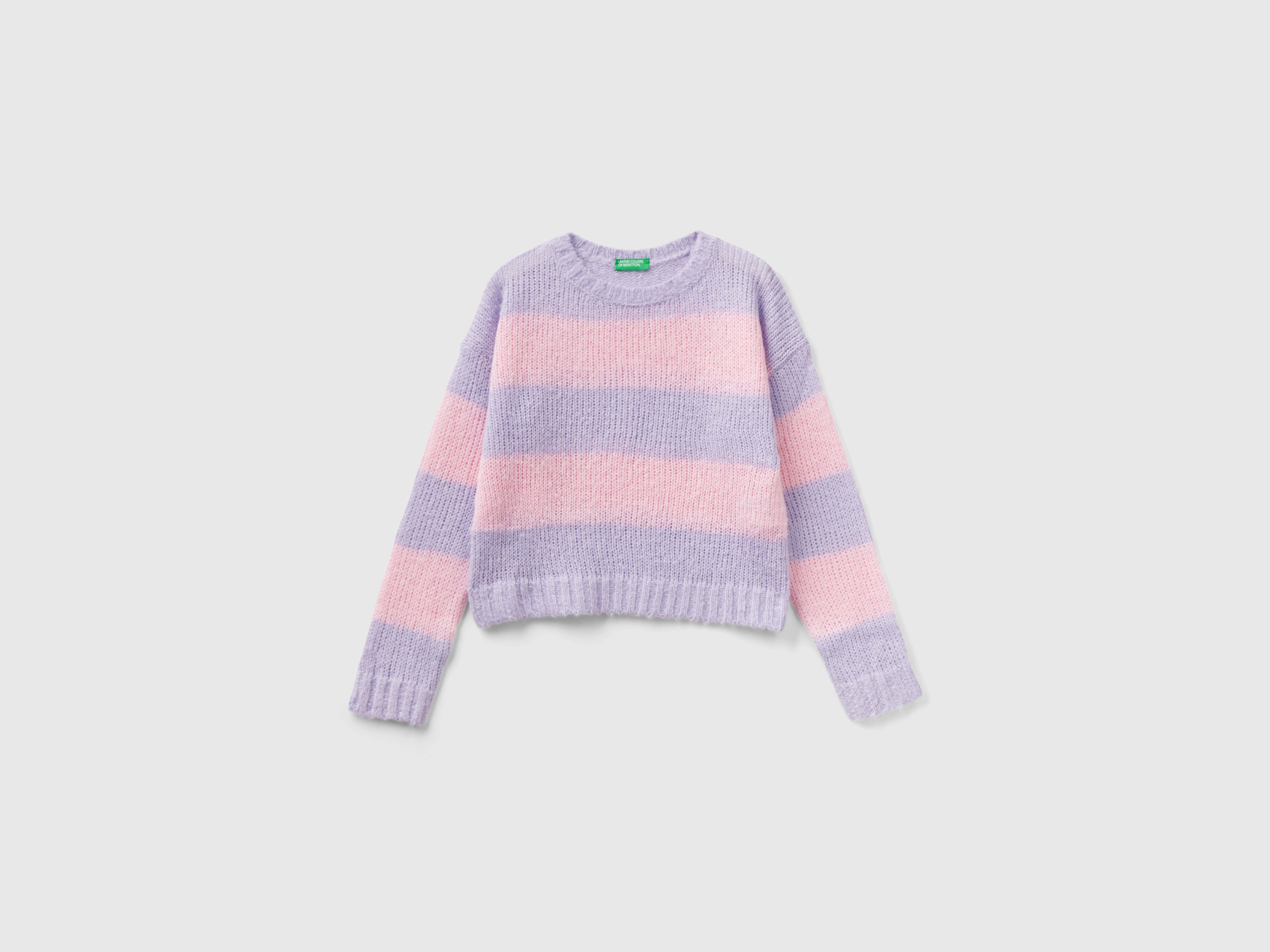 Benetton, Sweater With Two-tone Stripes, size M, Lilac, Kids