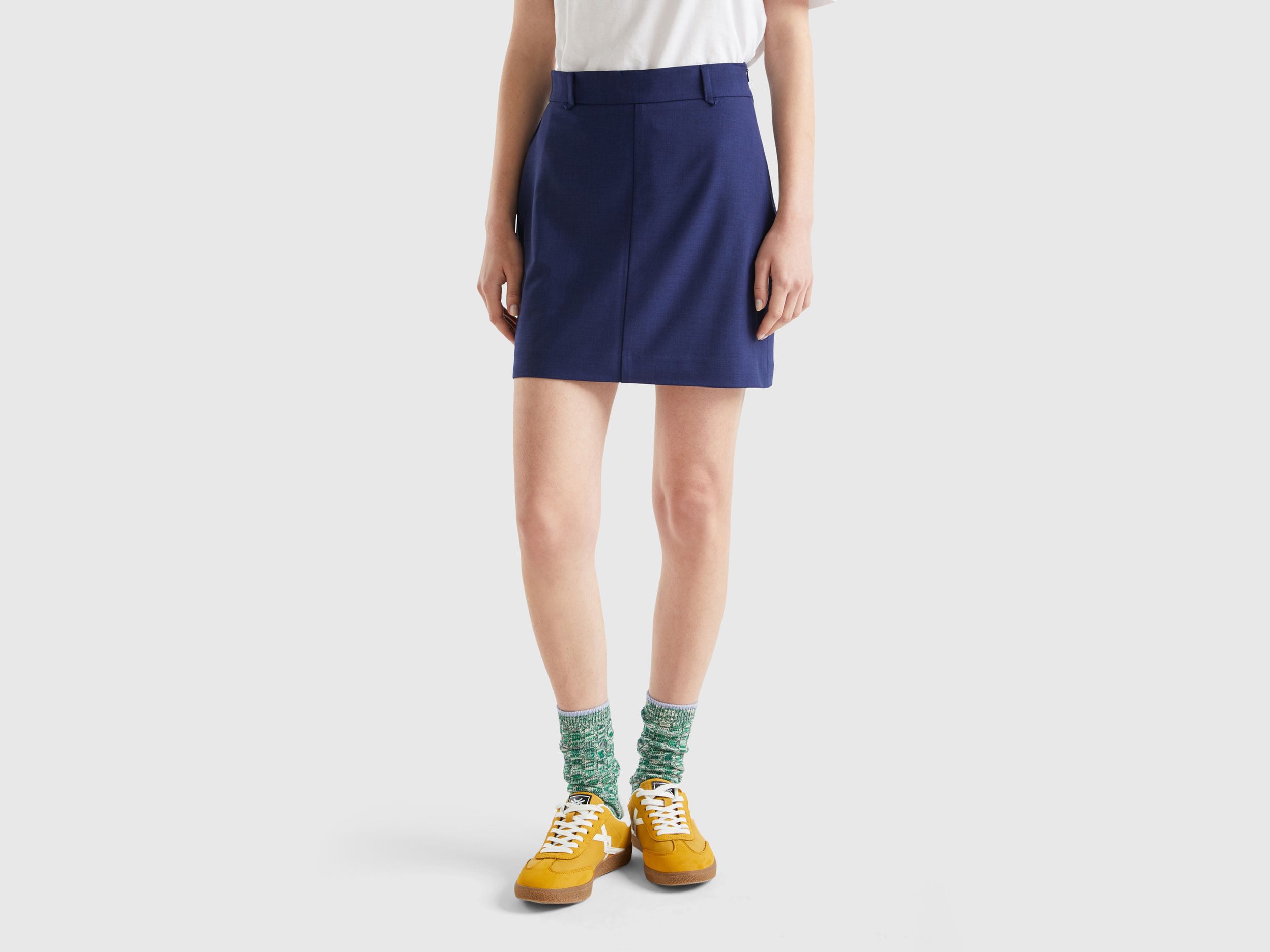 Benetton, Mini Skirt With Side Zipper, size 10, Dark Blue, Women