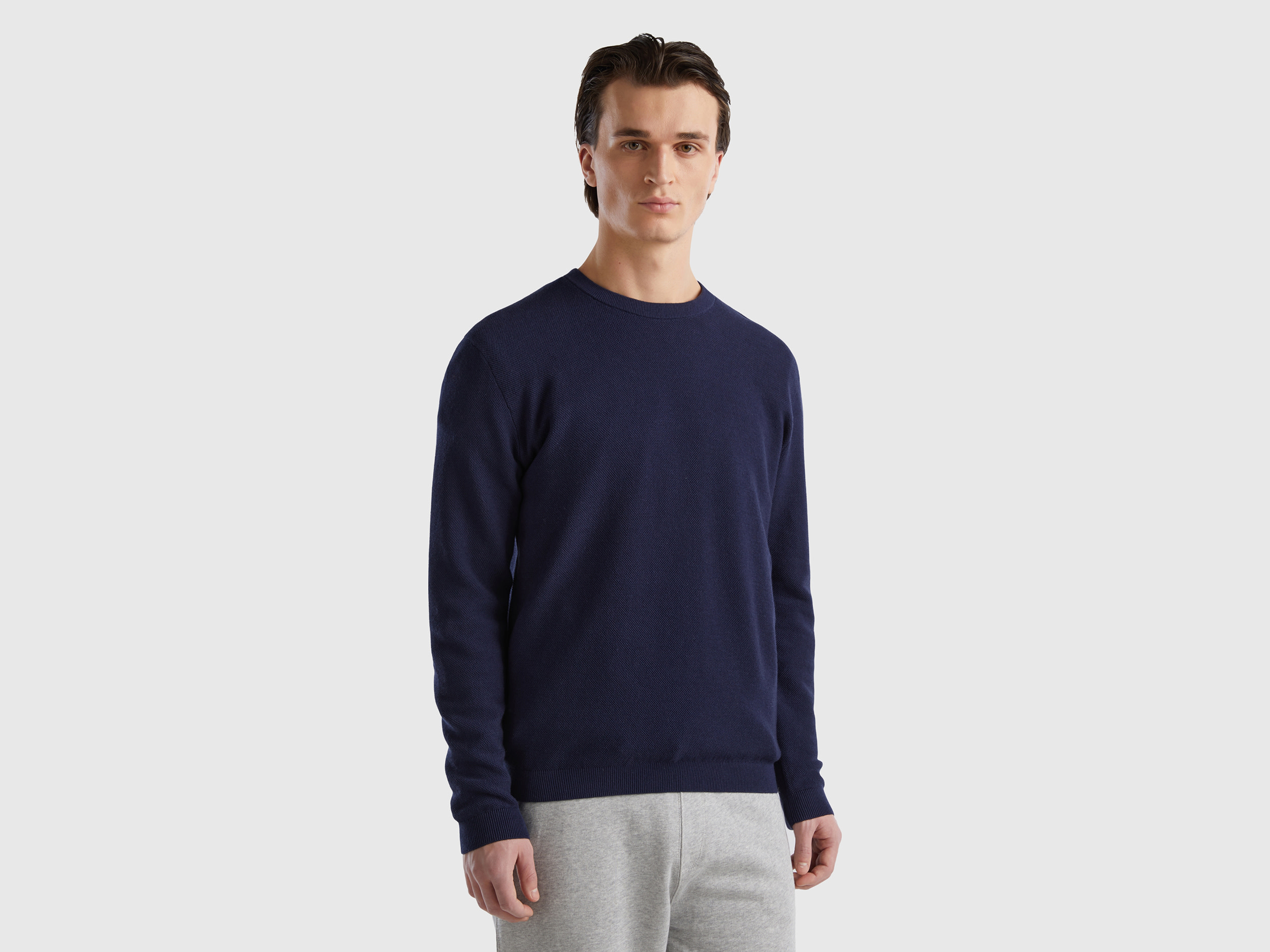 Benetton, Sweater In Cashmere Blend, size M, Dark Blue, Men