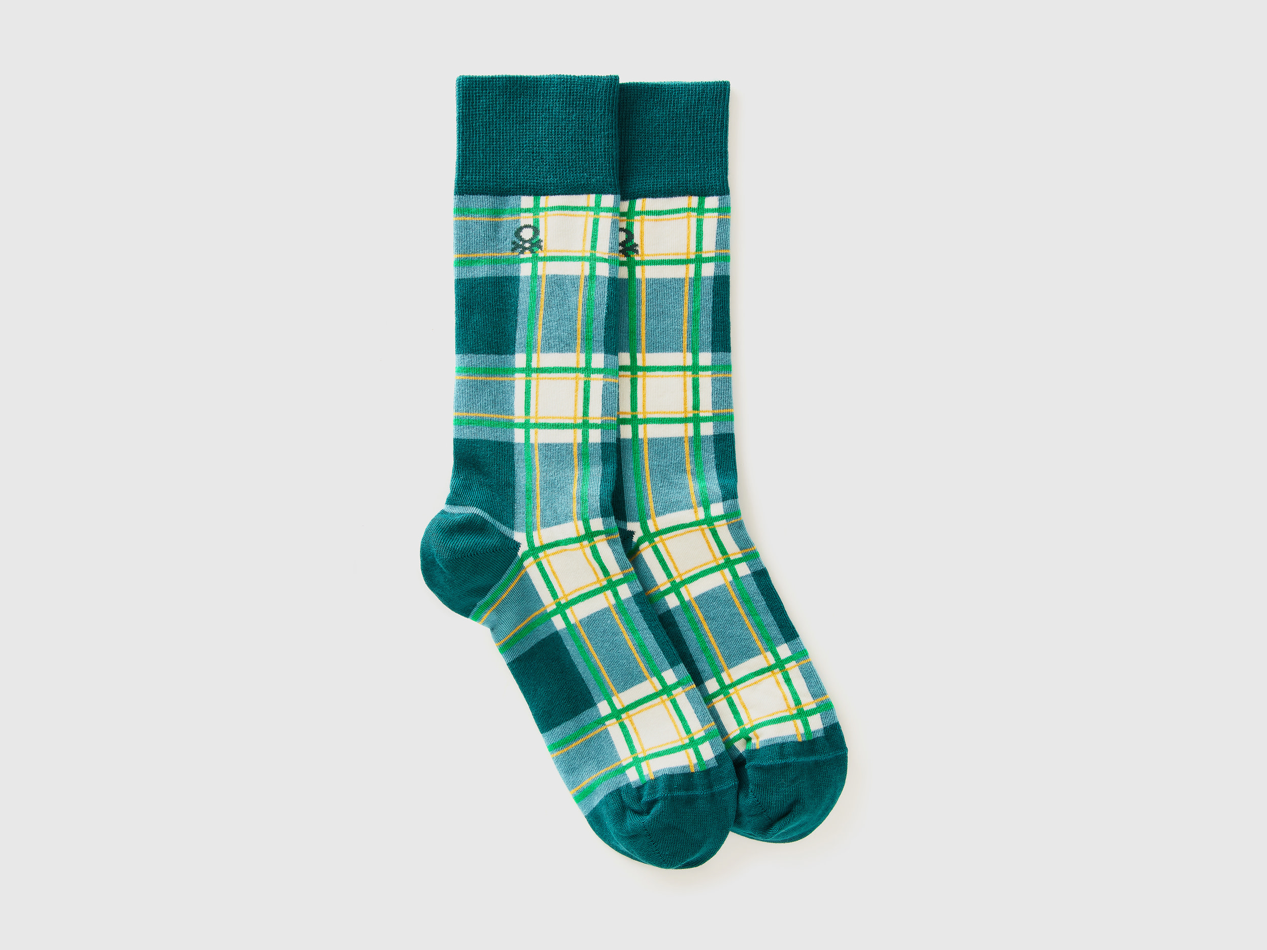 Benetton, Calzini Lunghi Verdi Tartan, Verde, Donna
