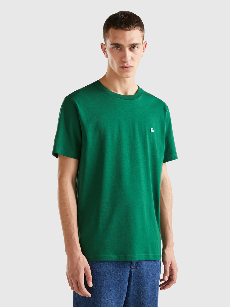 Benetton, 100% Organic Cotton Basic T-shirt, Dark Green, Men