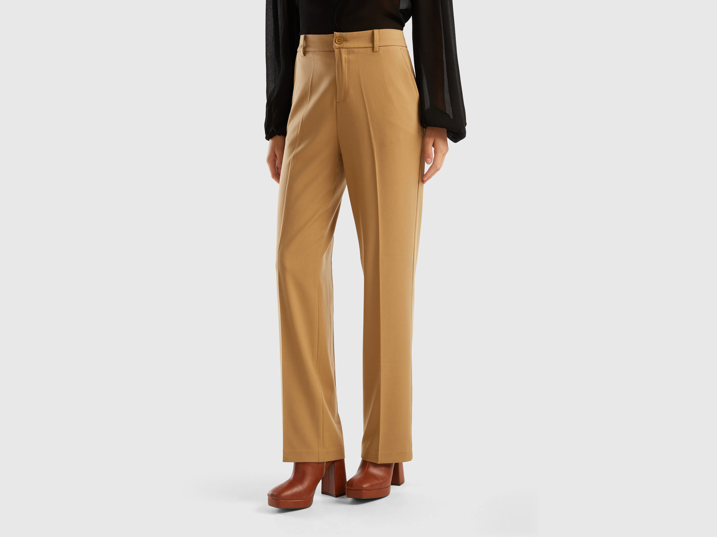 Benetton, Warm Flannel Trousers, size 10, Camel, Women