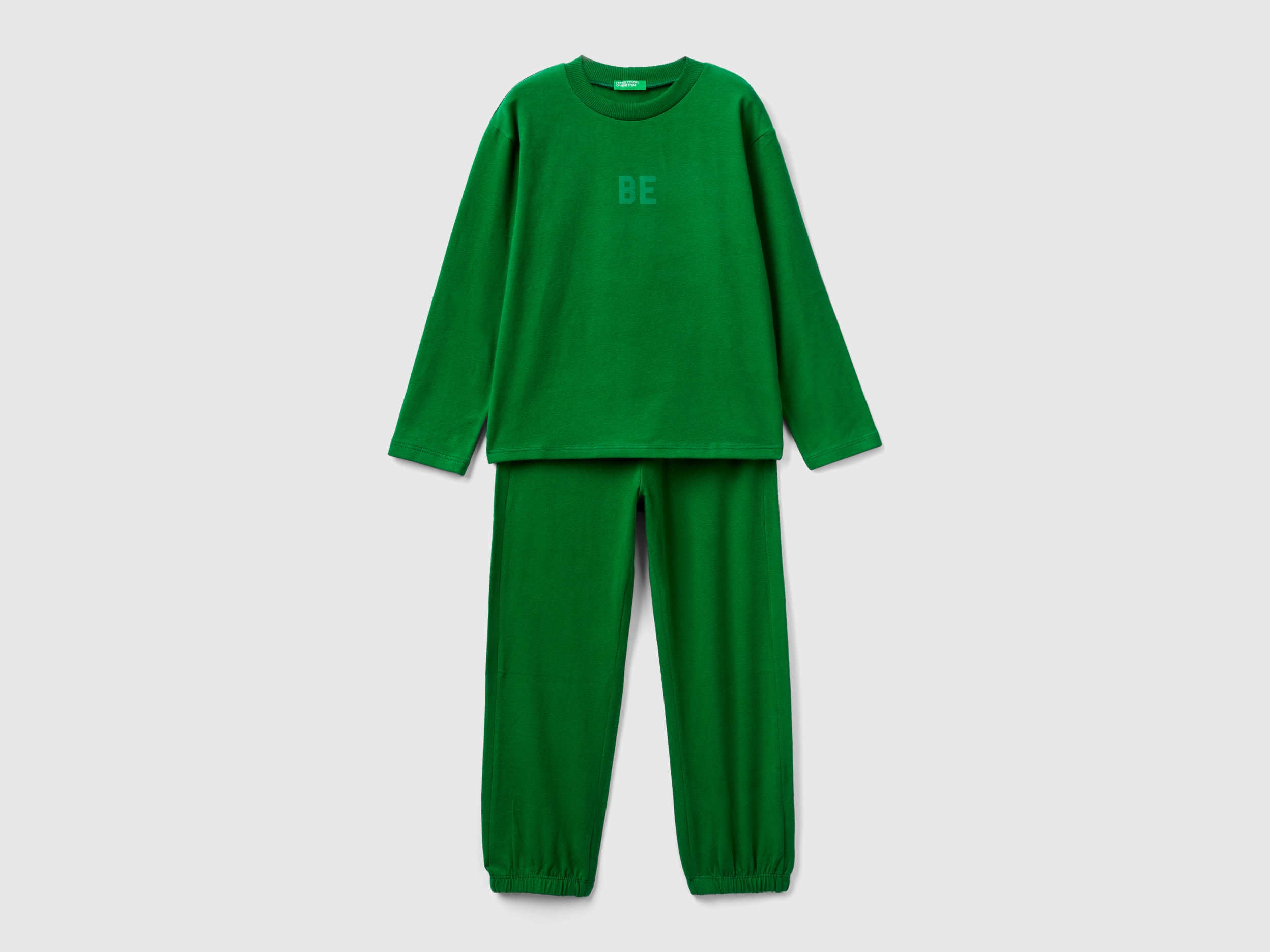 Benetton, Long Pyjamas In Warm Jersey, size M, Green, Kids