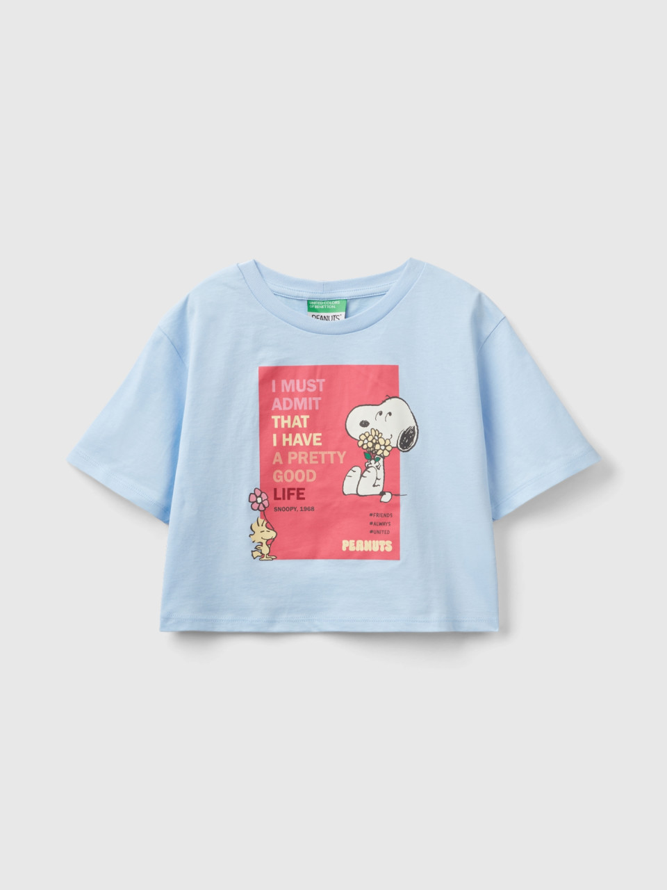 Benetton, Cropped ©peanuts T-shirt, Sky Blue, Kids