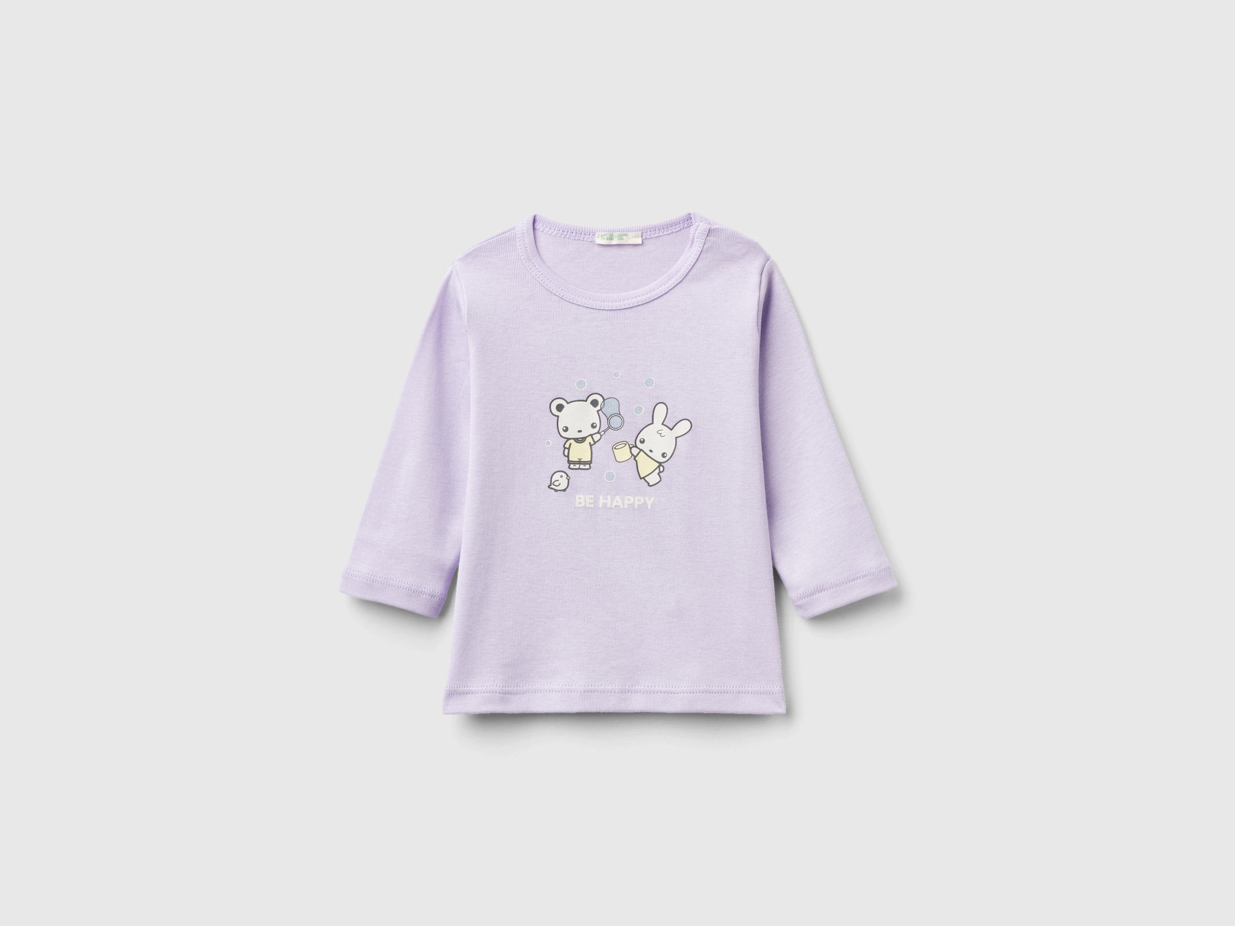 Benetton, Long Sleeve 100% Organic Cotton T-shirt, size 3-6, Lilac, Kids