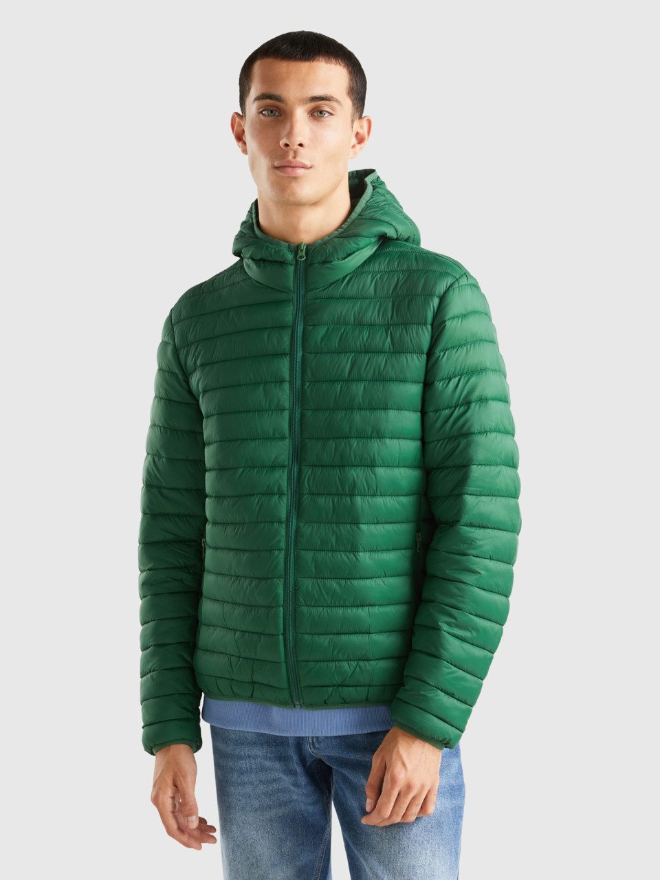 Benetton, Padded Jacket With Recycled Wadding, Dark Green, Men