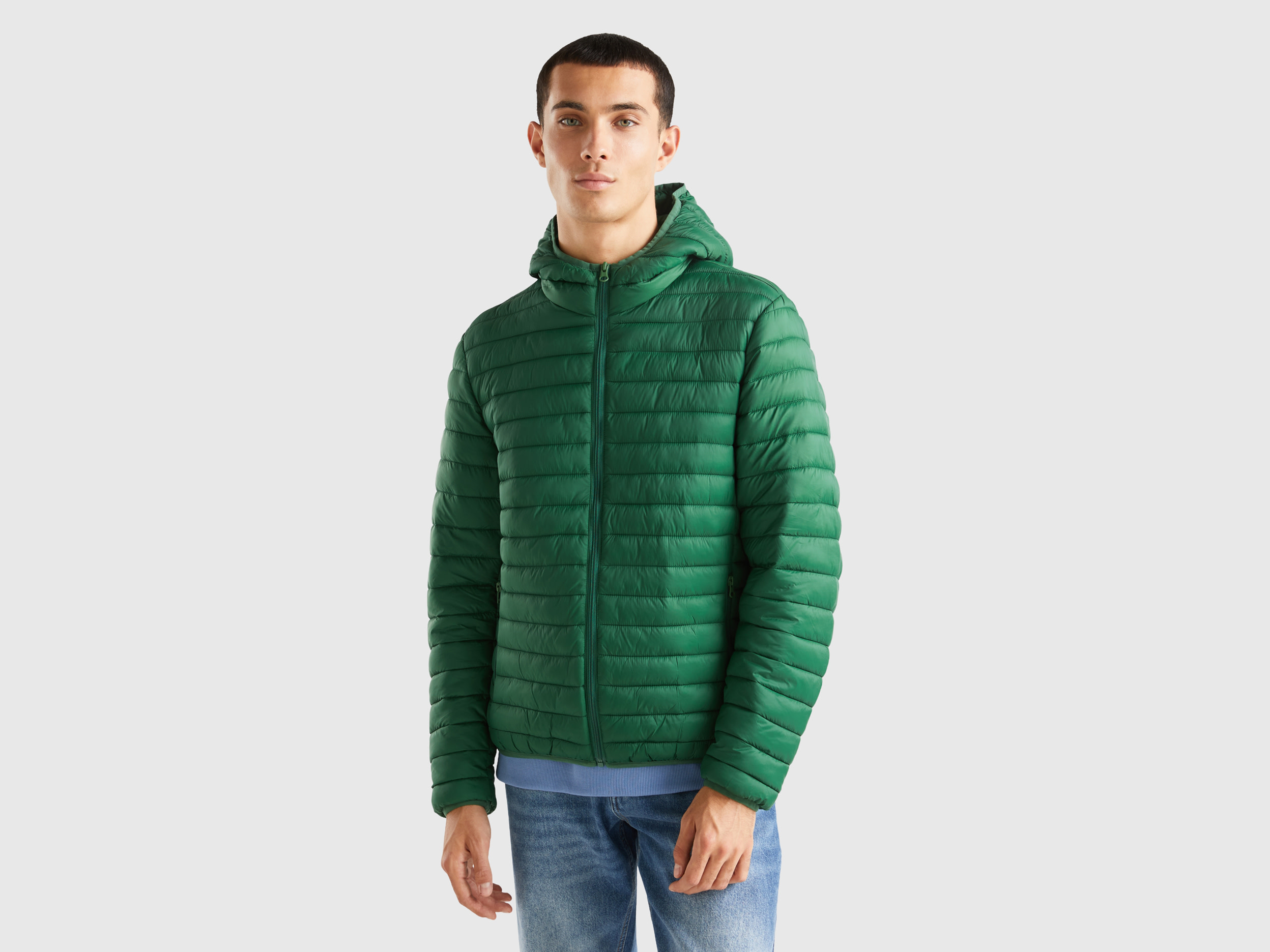 Benetton, Padded Jacket With Recycled Wadding, size XXXL, Dark Green, Men