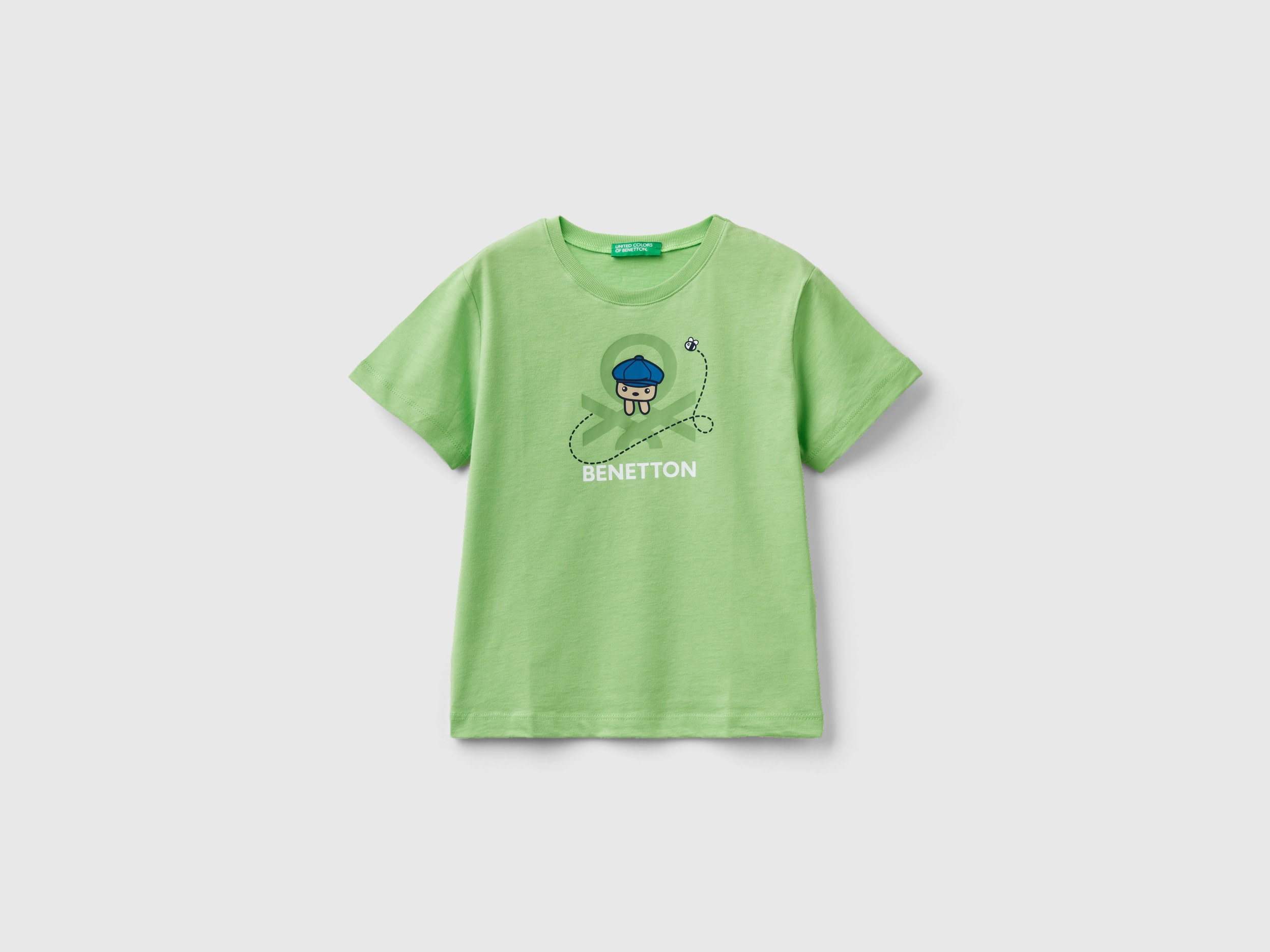 Benetton, T-shirt With Print In 100% Organic Cotton, size 12-18, Light Green, Kids
