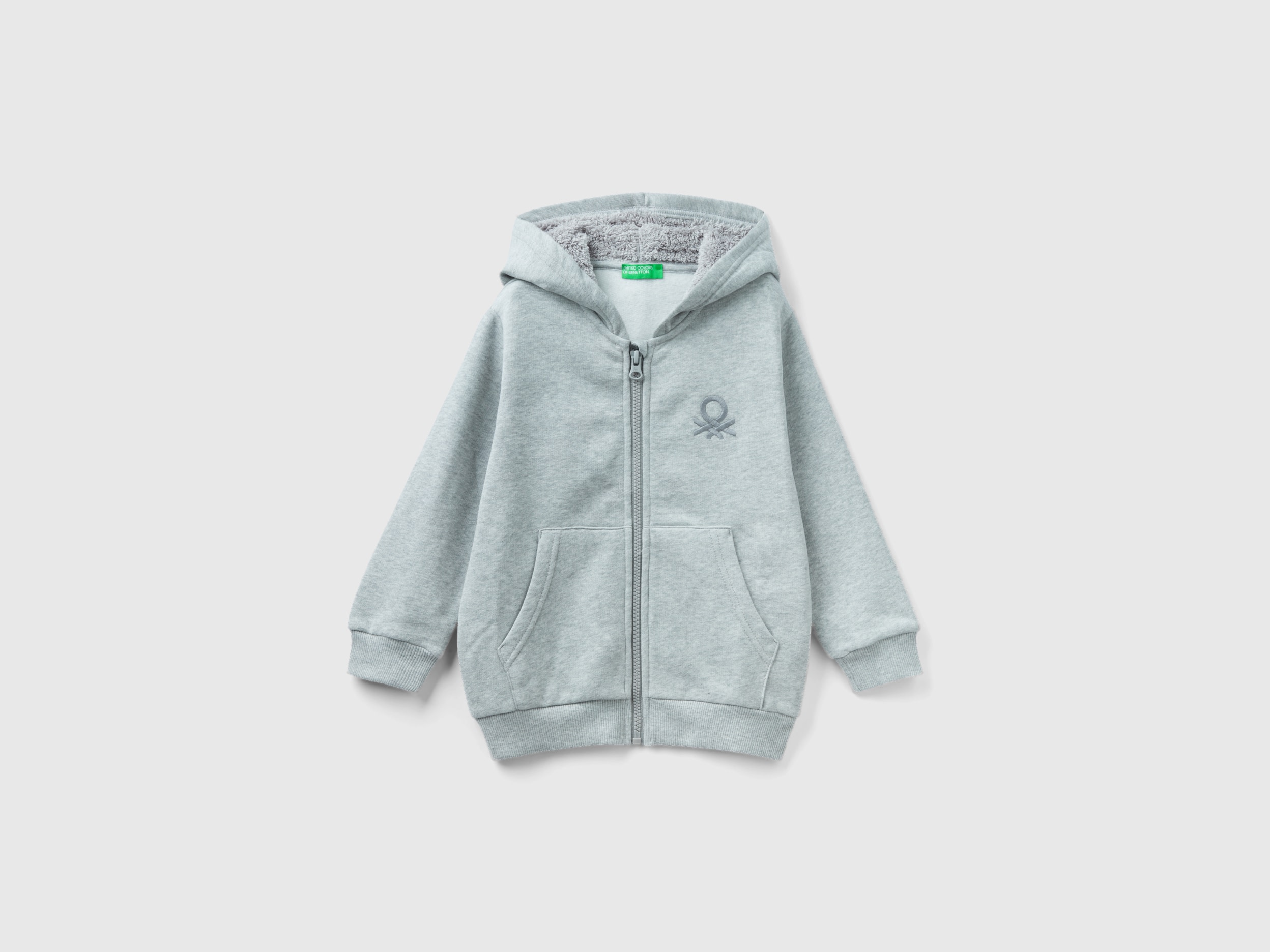 Benetton, Sweatshirt With Lined Hood, size 2-3, Gray, Kids