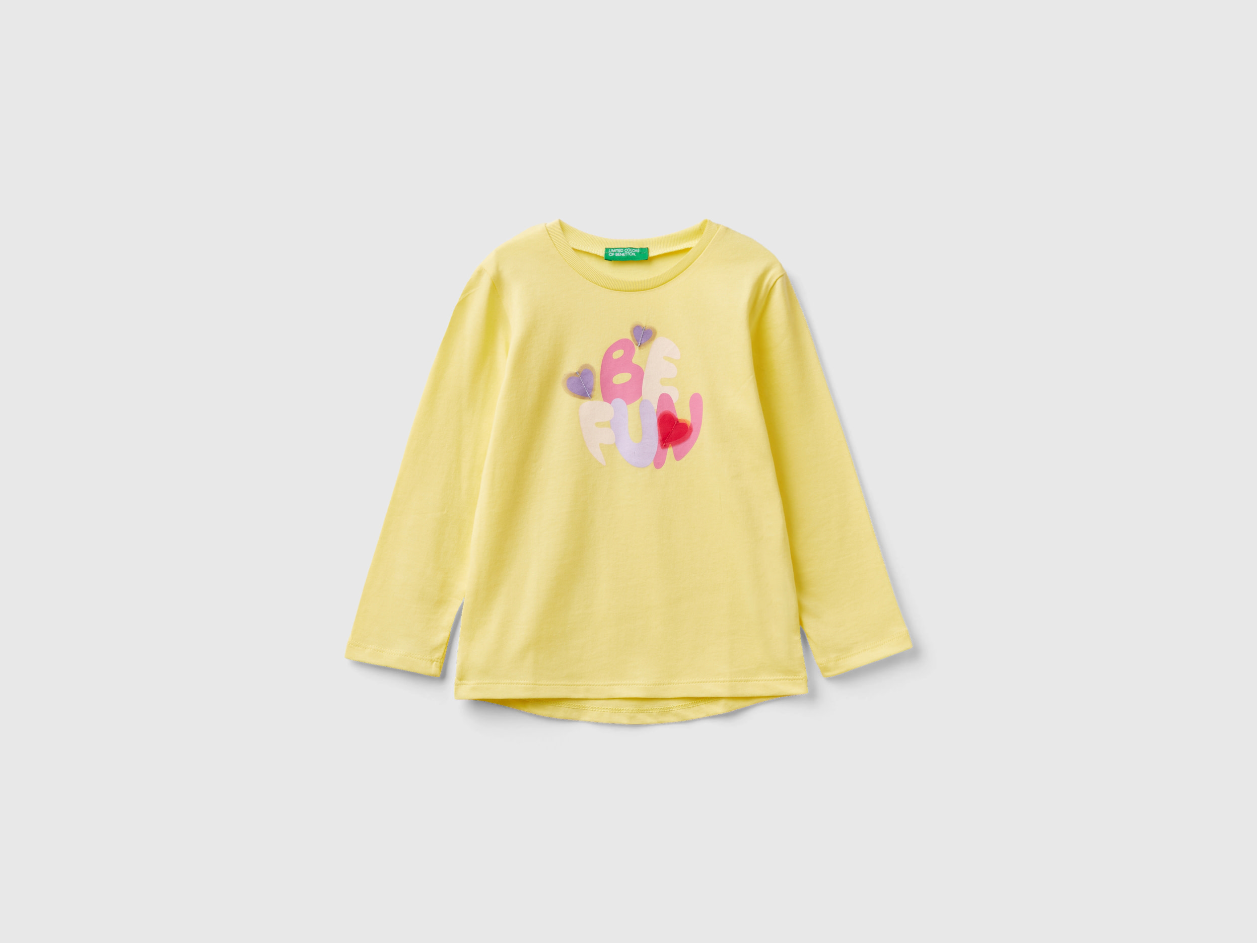 Benetton, Long Sleeve T-shirt With Print, size 2-3, Yellow, Kids