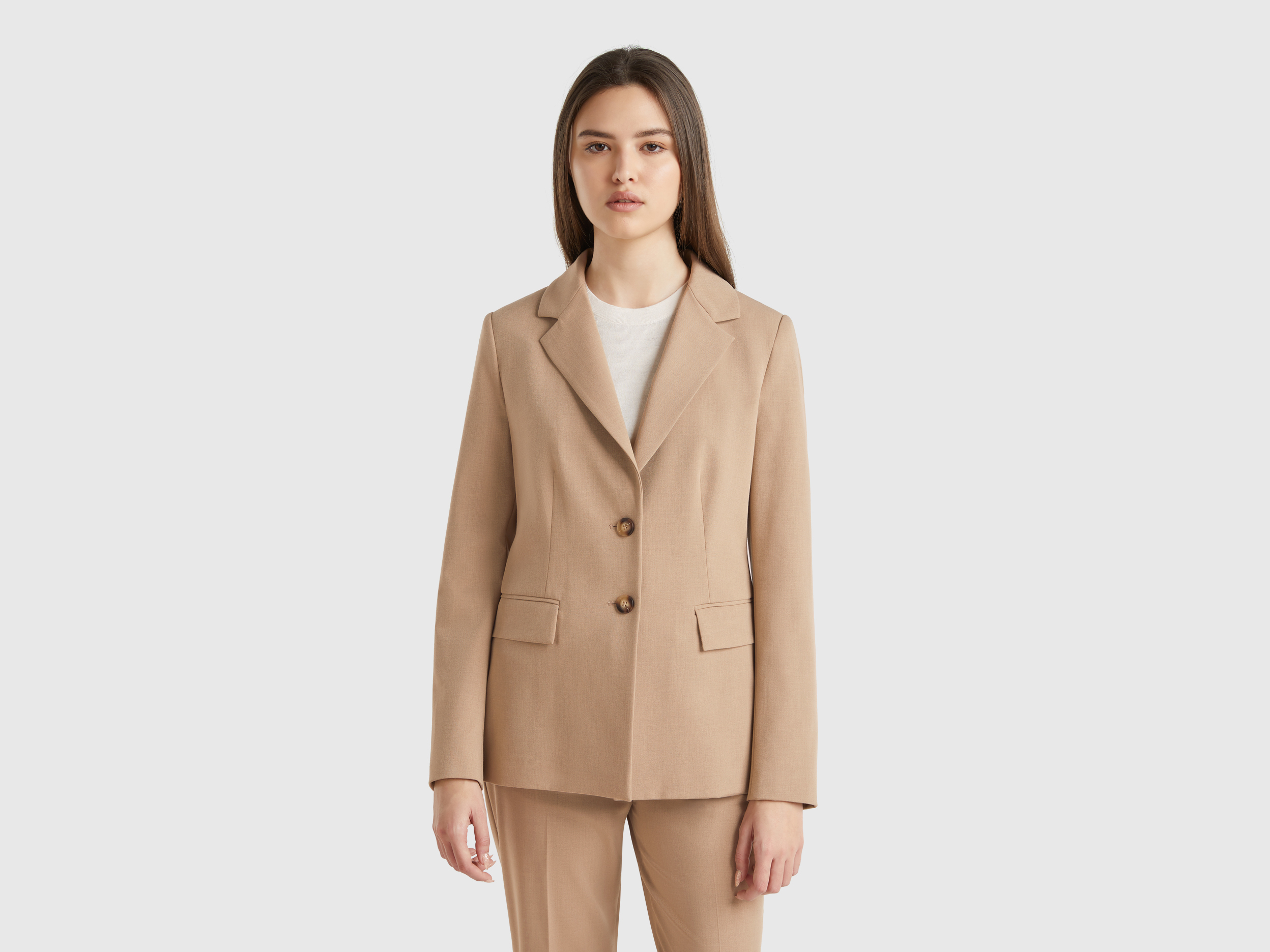 United Colors of Benetton Benetton, Μπλέιζερ Slim Fit, size , Μπεζ, Γυναικεία