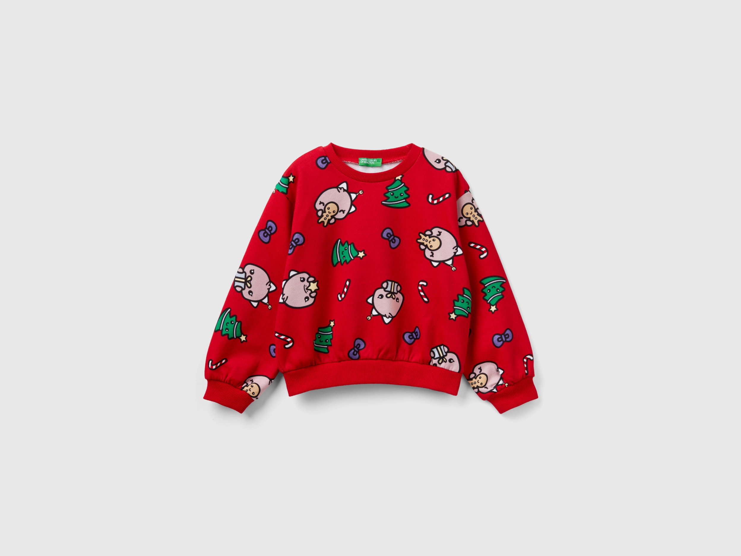 Benetton, Warm Oversized Fit Christmas Sweatshirt, size 3-4, Red, Kids
