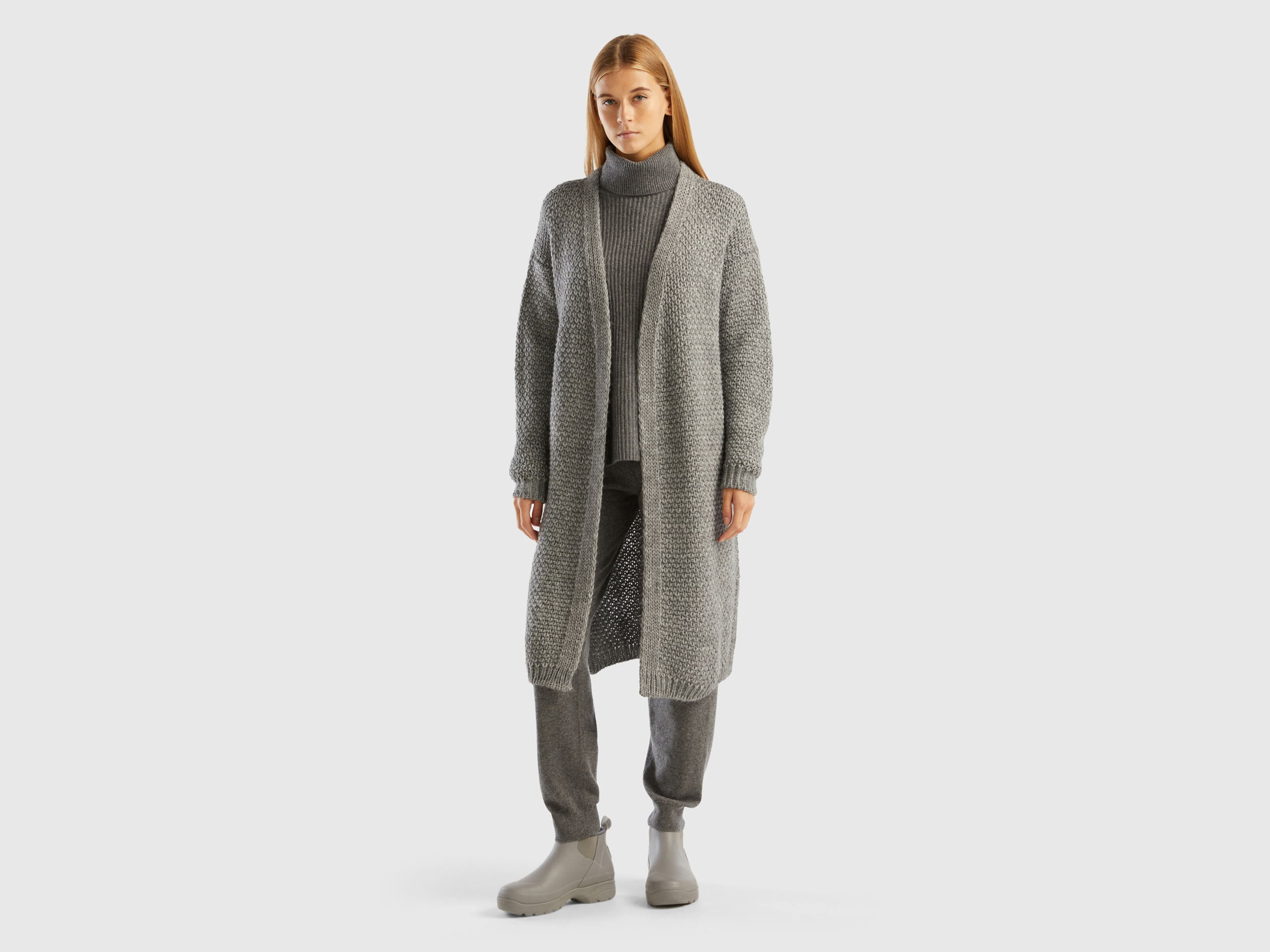 Benetton, Open Cardigan In Alpaca And Wool Blend, size XS-S, Gray, Women