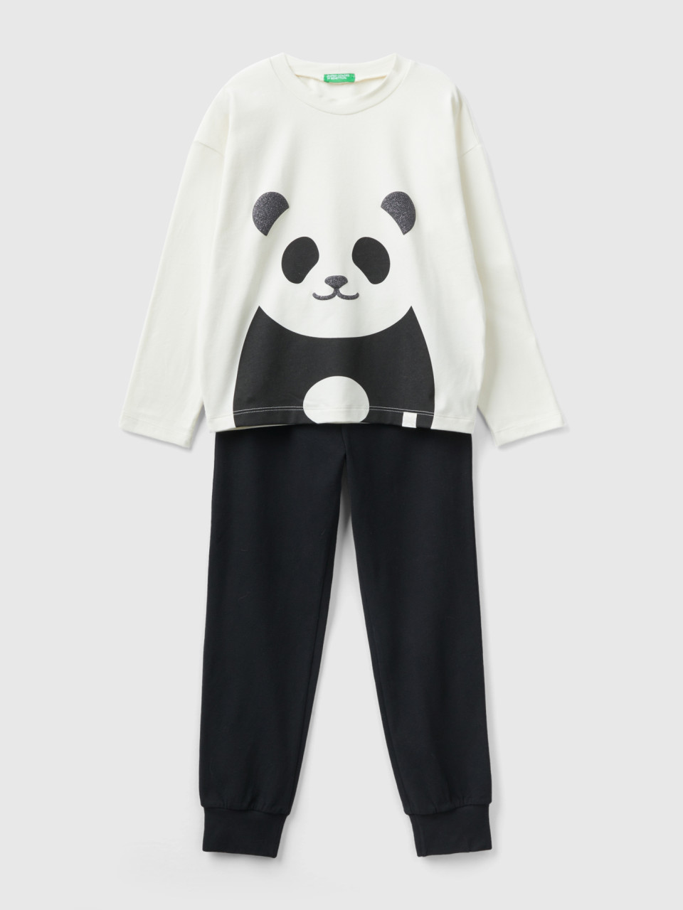 Benetton, Pyjamas With Glittery Panda Print, Pink, Kids