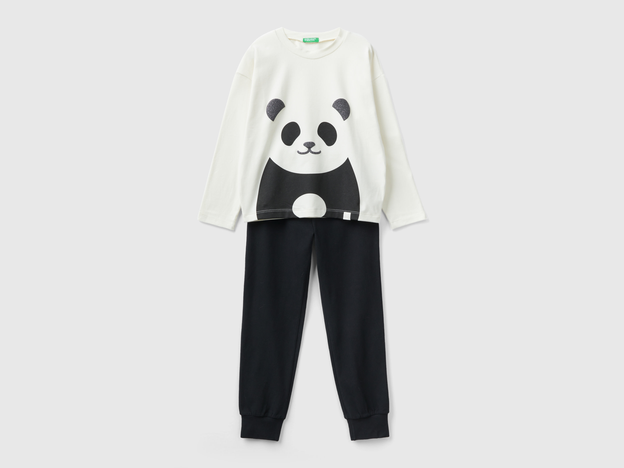 Benetton, Pyjamas With Glittery Panda Print, size XS, Pink, Kids