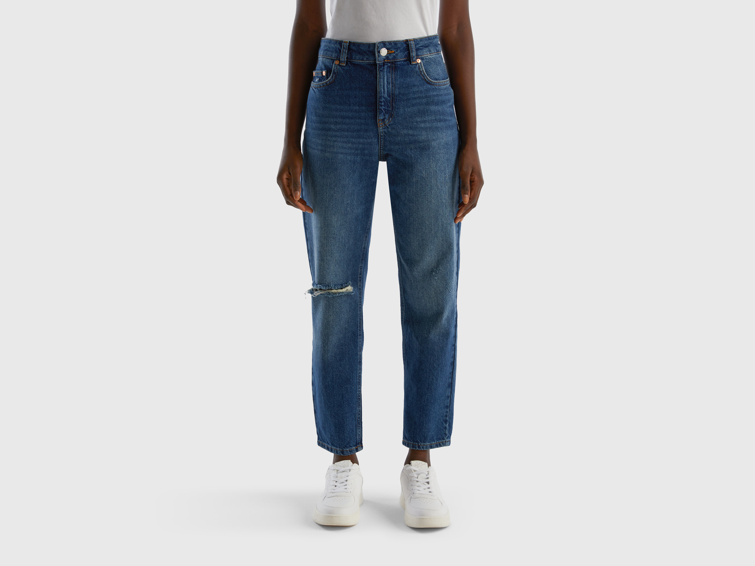 Benetton, Cropped High-waisted Jeans, size 26, Dark Blue, Women